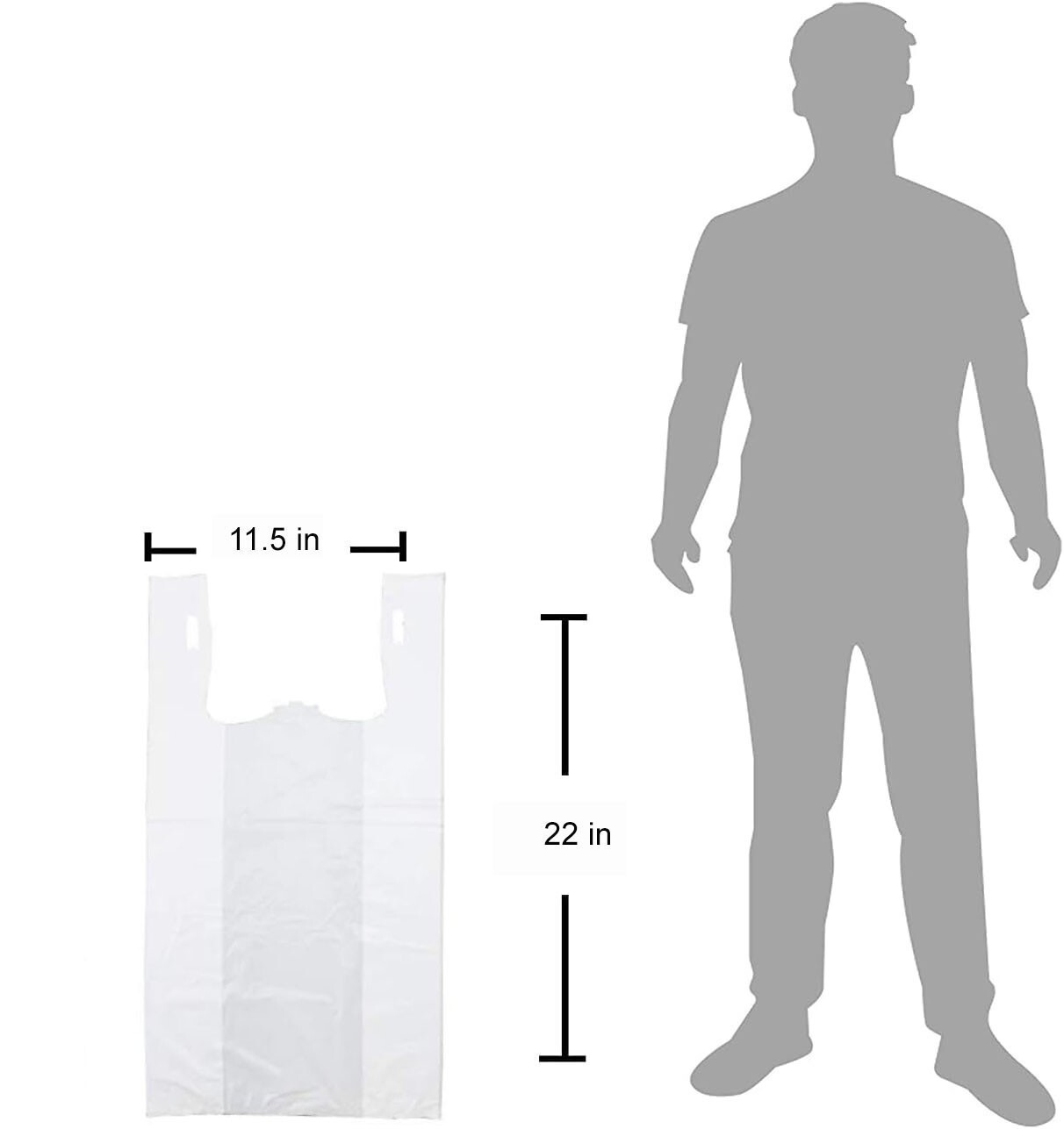 SALE 500 Large Heavy Black PlasticT-shirt Shopping Bags Handles 11.5″x6.5″x21″