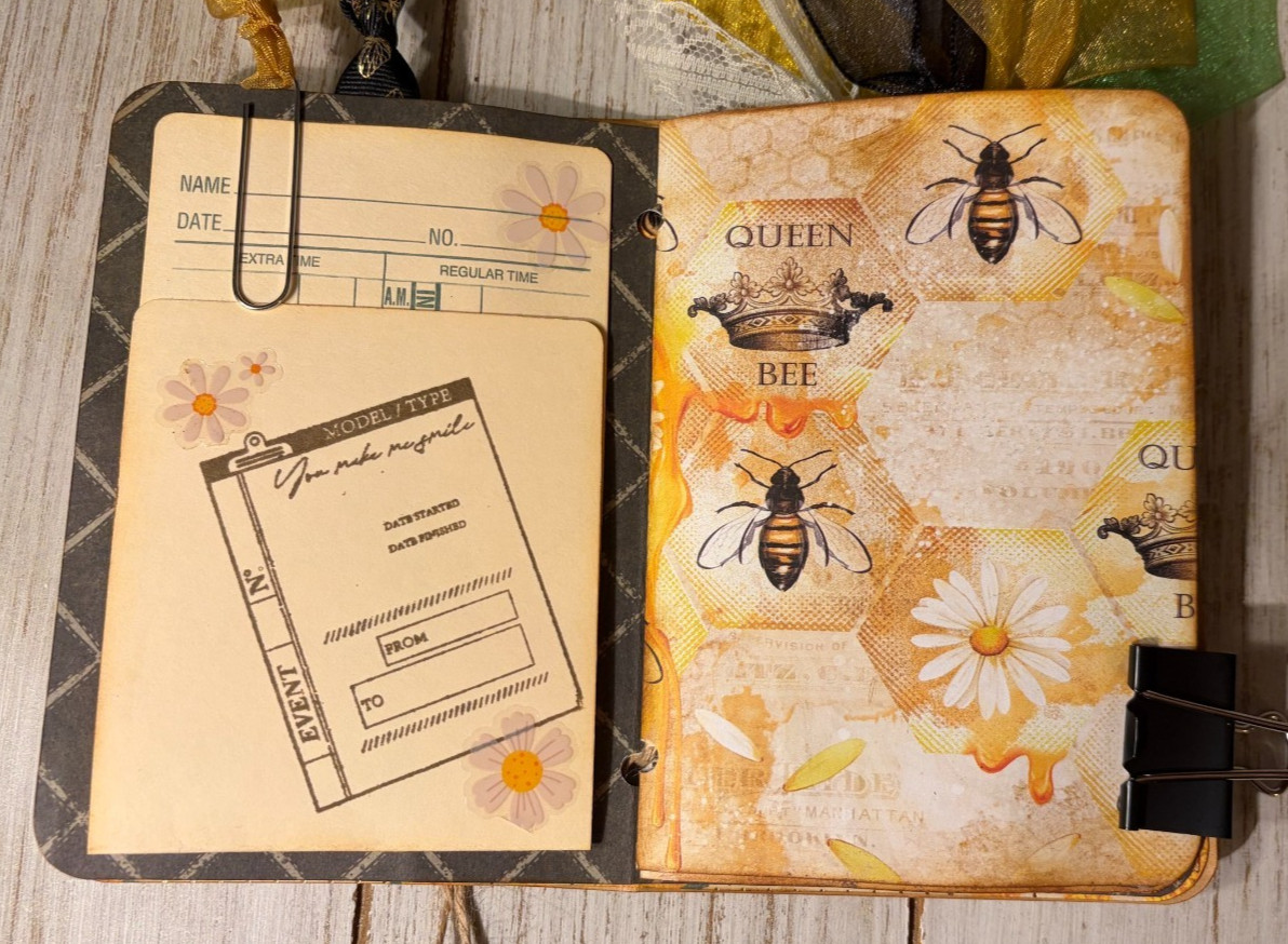 Junk Journal Handmade Booklet Book Vintage “Honey Bees” Pockets, Ephemera