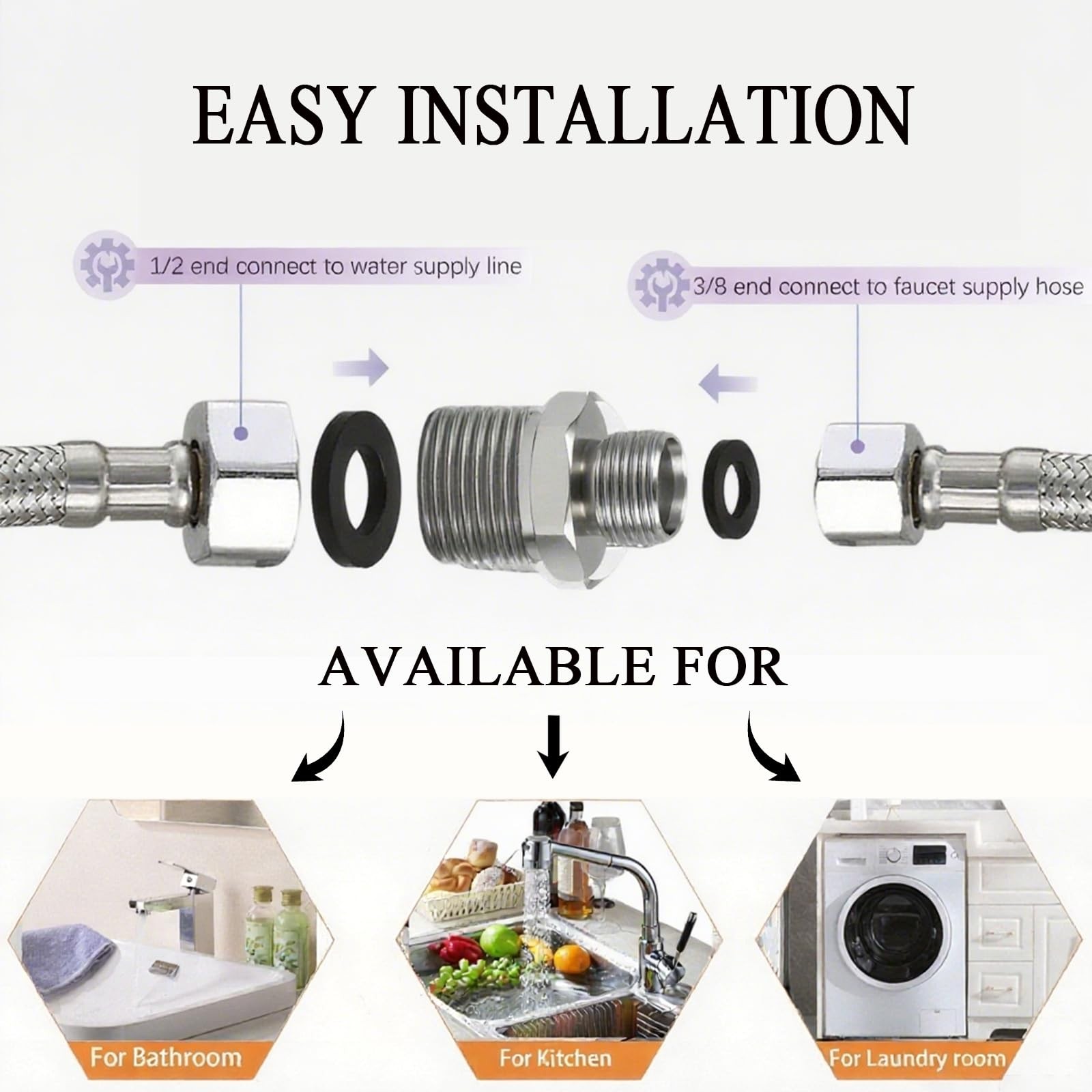 1/2 to 3/8 Water Line Adapter, Brass Compression Male Male, Nickel