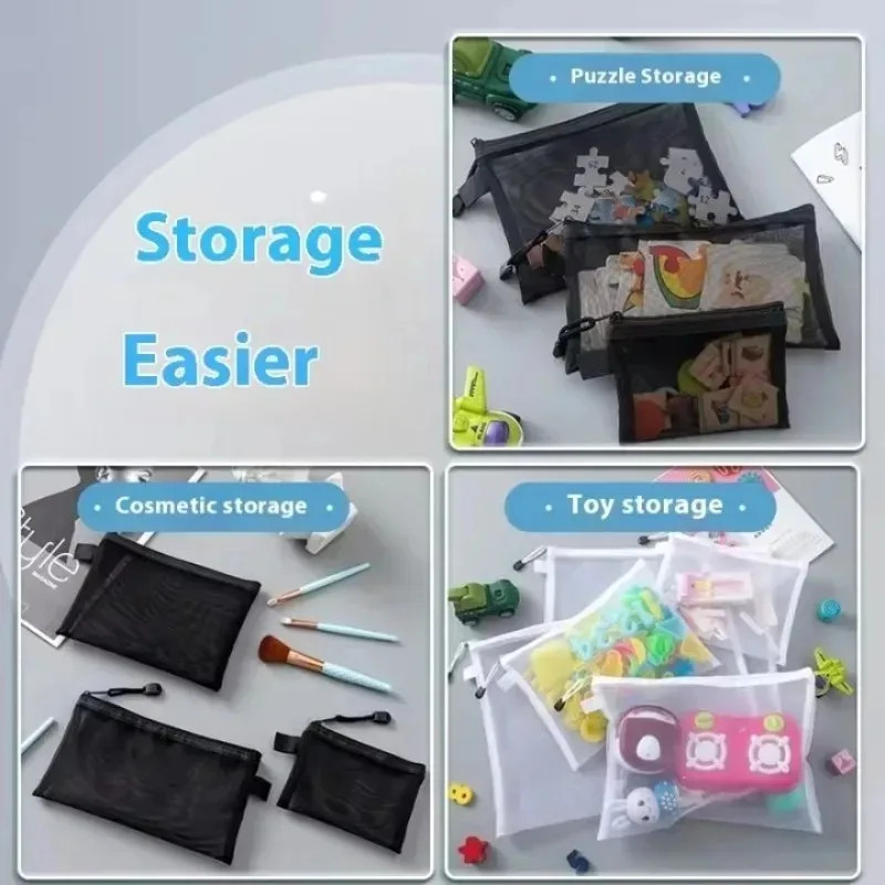 1-12Pcs Mesh Zipper Pouch Student Waterproof Zip File Bag Makeup Bag School Offi