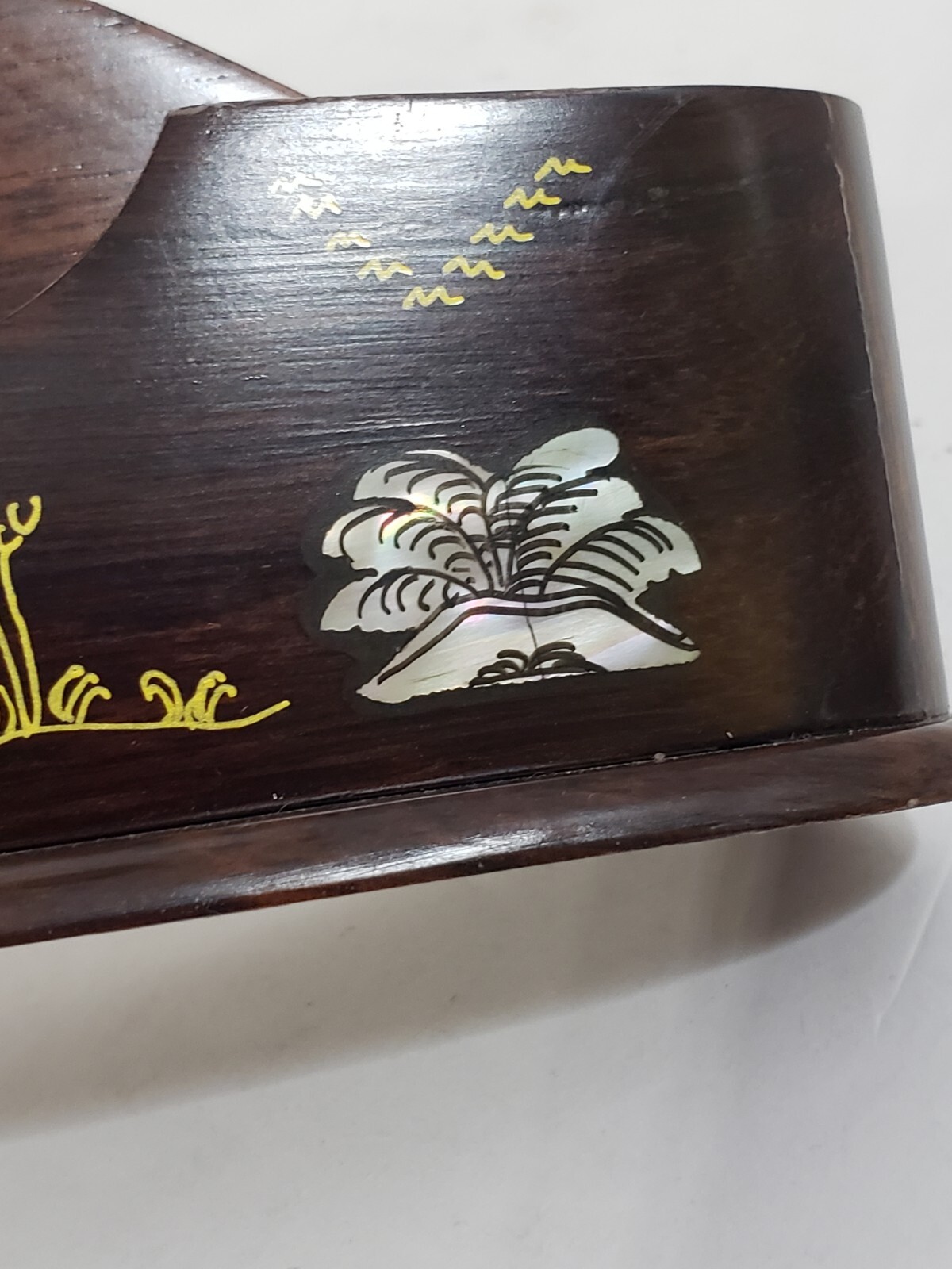 Vintage Desk Pen Card Holder Organizer Inlaid Mother of Pearl Teak Wood Vietnam