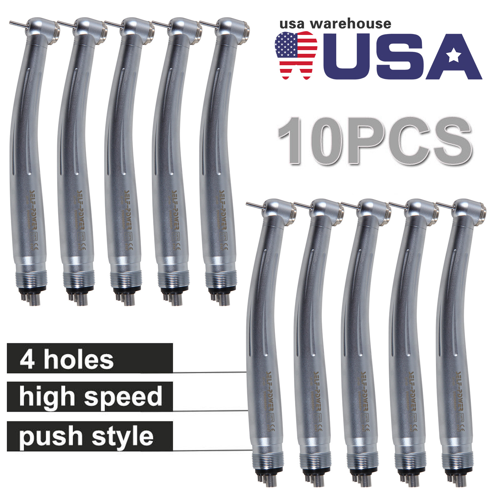 10 packs USA Dental High Speed Handpiece Push Standard Head 4Holes Turbine