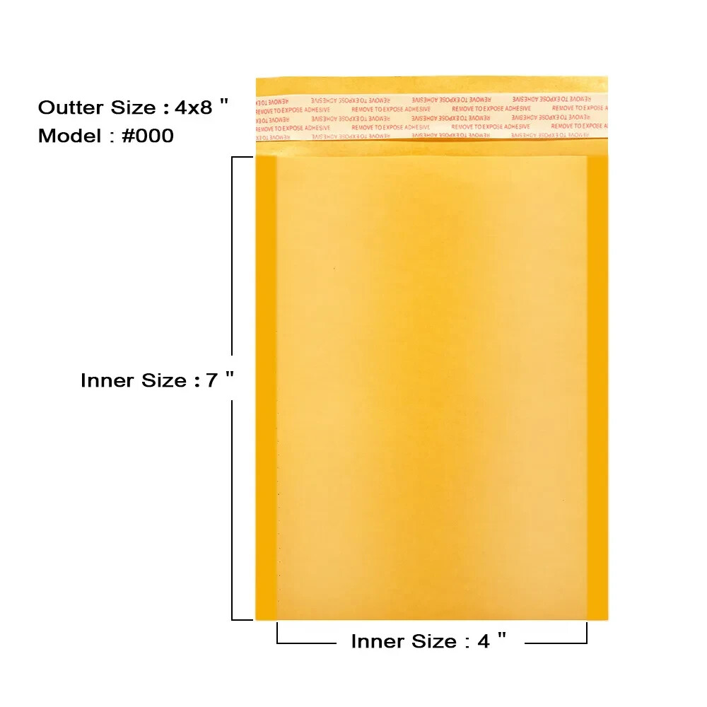 50Pcs Coolpkg #000 4″x8″ Secure Seal Kraft Bubble Mailers Padded Envelopes 4×8