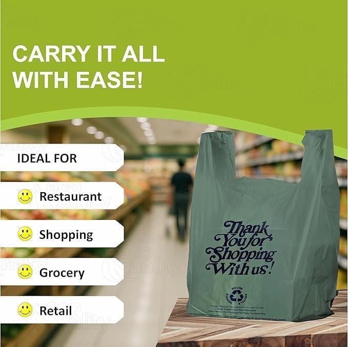 12×6.5×22 Inches Green Plastic Shopping Bags for Grocery Takeout Retail 160 Pcs