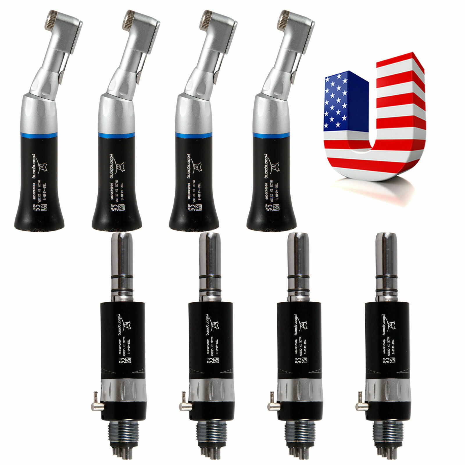 10 Sets Dental Air Motor 4Hole E-type + Low Speed Contra Angle Black fit 2.35mm