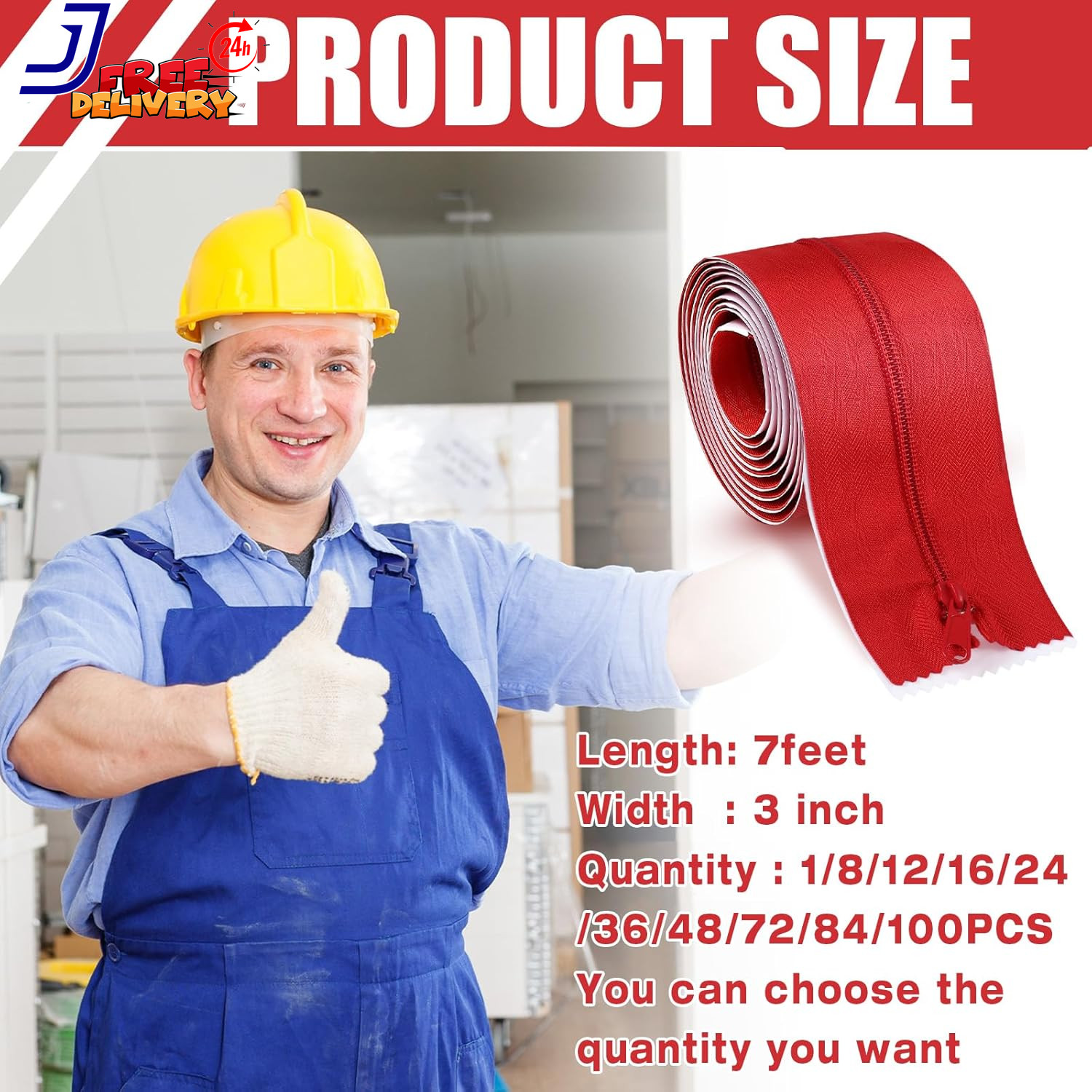 36 Rolls Heavy Duty Zipper for Dust Barriers Zipper Door 7 ft x 3 Inches zipper