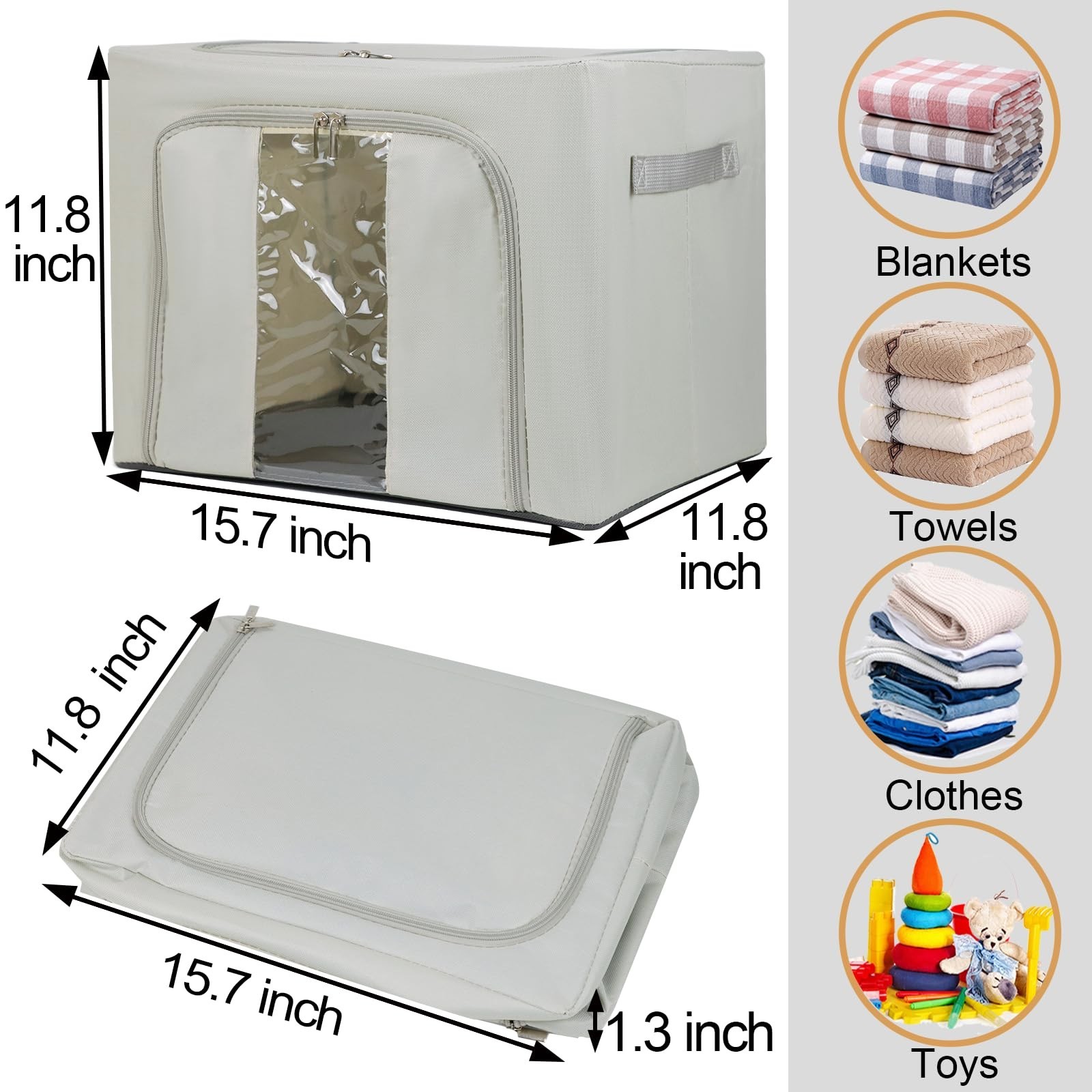 36L Clothes Storage Bins with Metal Frame, 3 Pcs Stackable Clothing Storage B…