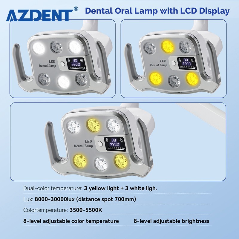 Dental 6 LED Lamp Oral Light Lamp For Unit Chair with LCD Display 3Yellow+3White