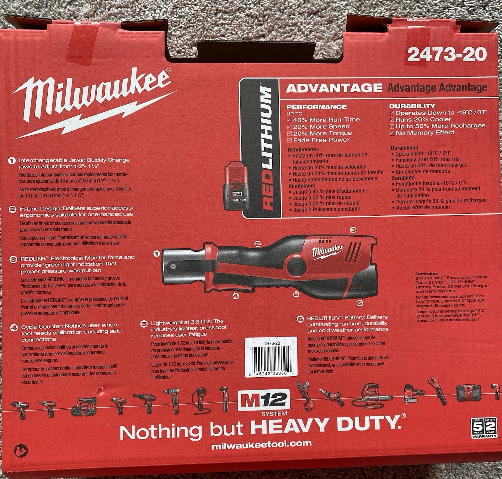 New Milwaukee M12 Force Logic Press Tool Case Only 2473-20 Unused Hard Carry Box