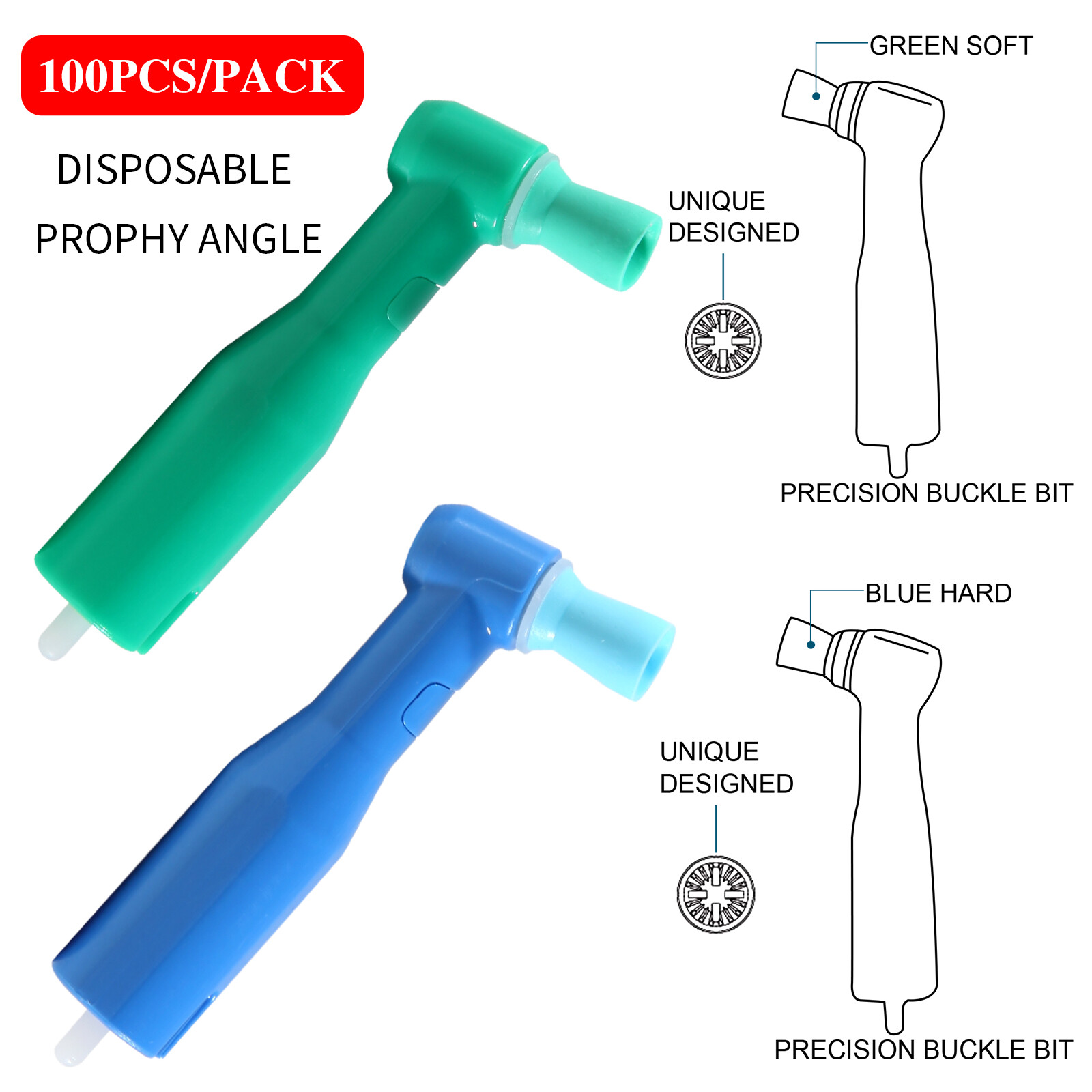 100-1000 pcs Dental Disposable Prophy Angles Soft & Firm Cup 105° -Latex Free
