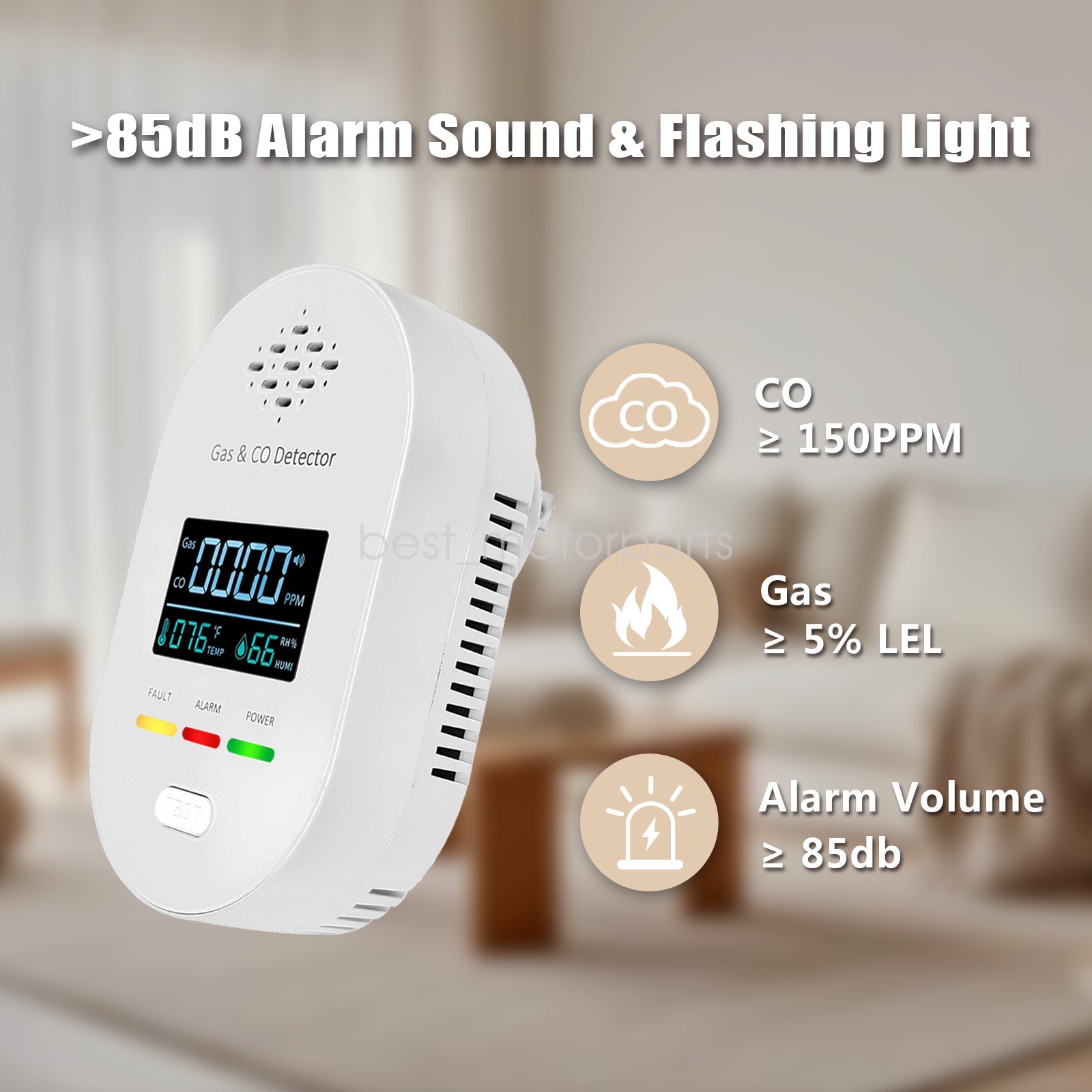 Portable 4-in-1 CO Detector with Smoke & Natural Gas, Plug-in Safety Alarm