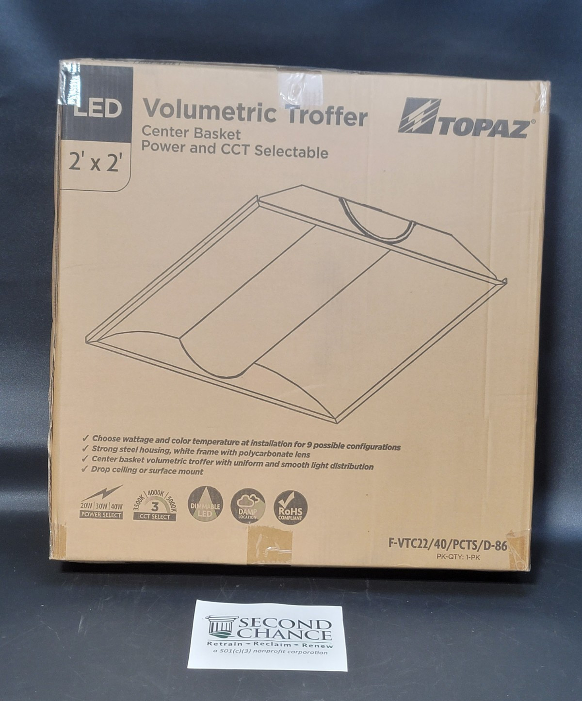 2’x2′ Topaz Lighting Volumetric Troffer Center Basket Dimmable LED 3500K – 5000K