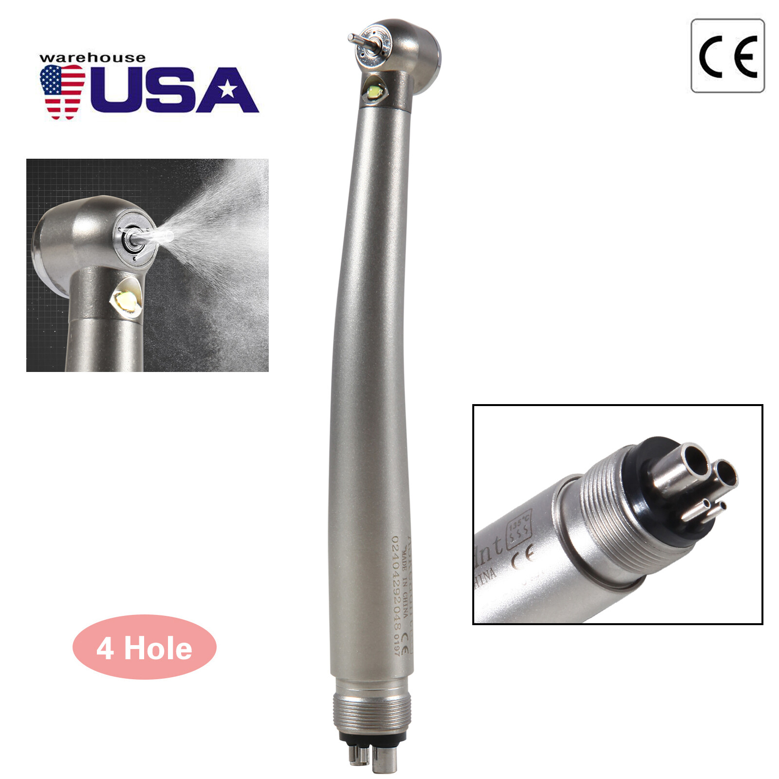 Dental LED E-generator Fiber Optic High Speed Handpiece 4Hole Fit FG1.6mm Burs