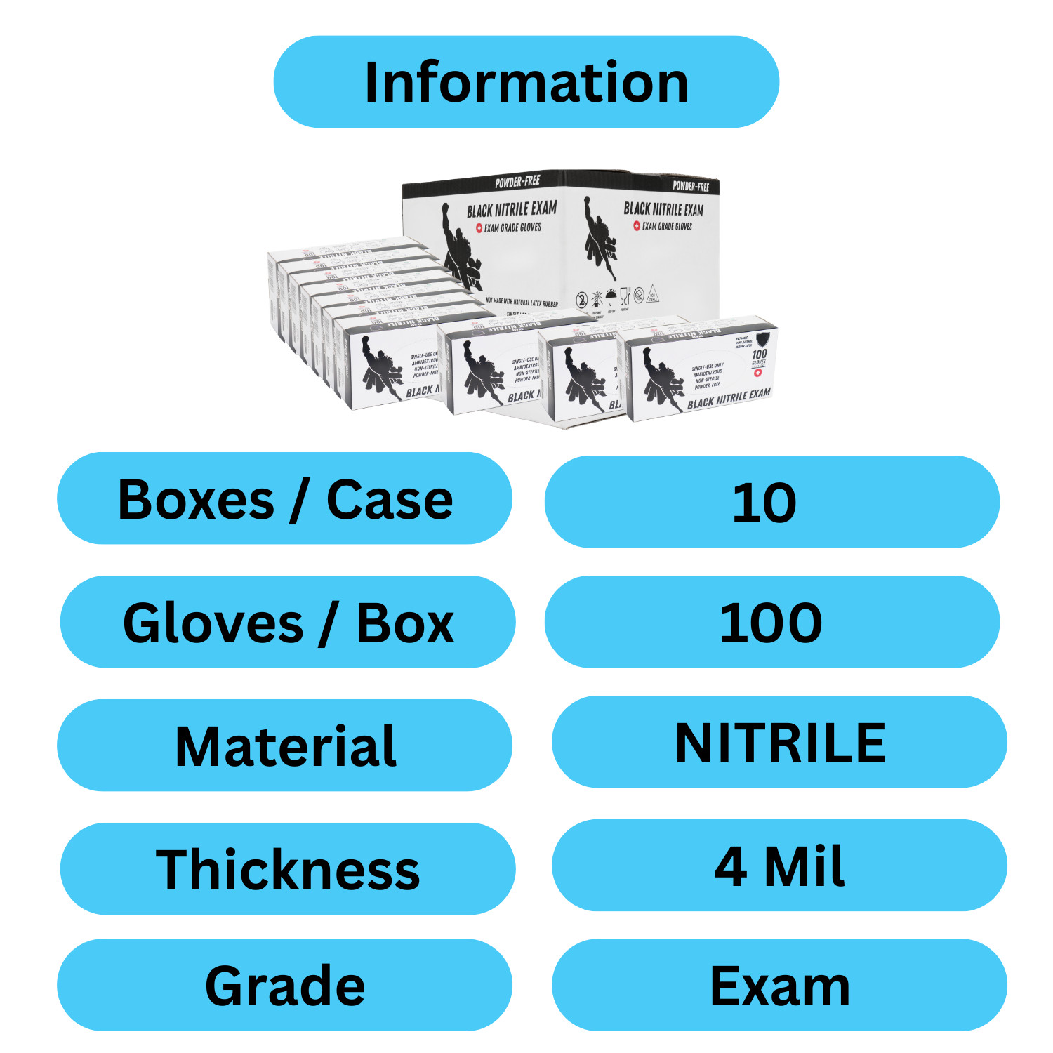 [1000 Pieces] Black Nitrile 4 Mil Gloves Powder Free, Latex Free Size: Large