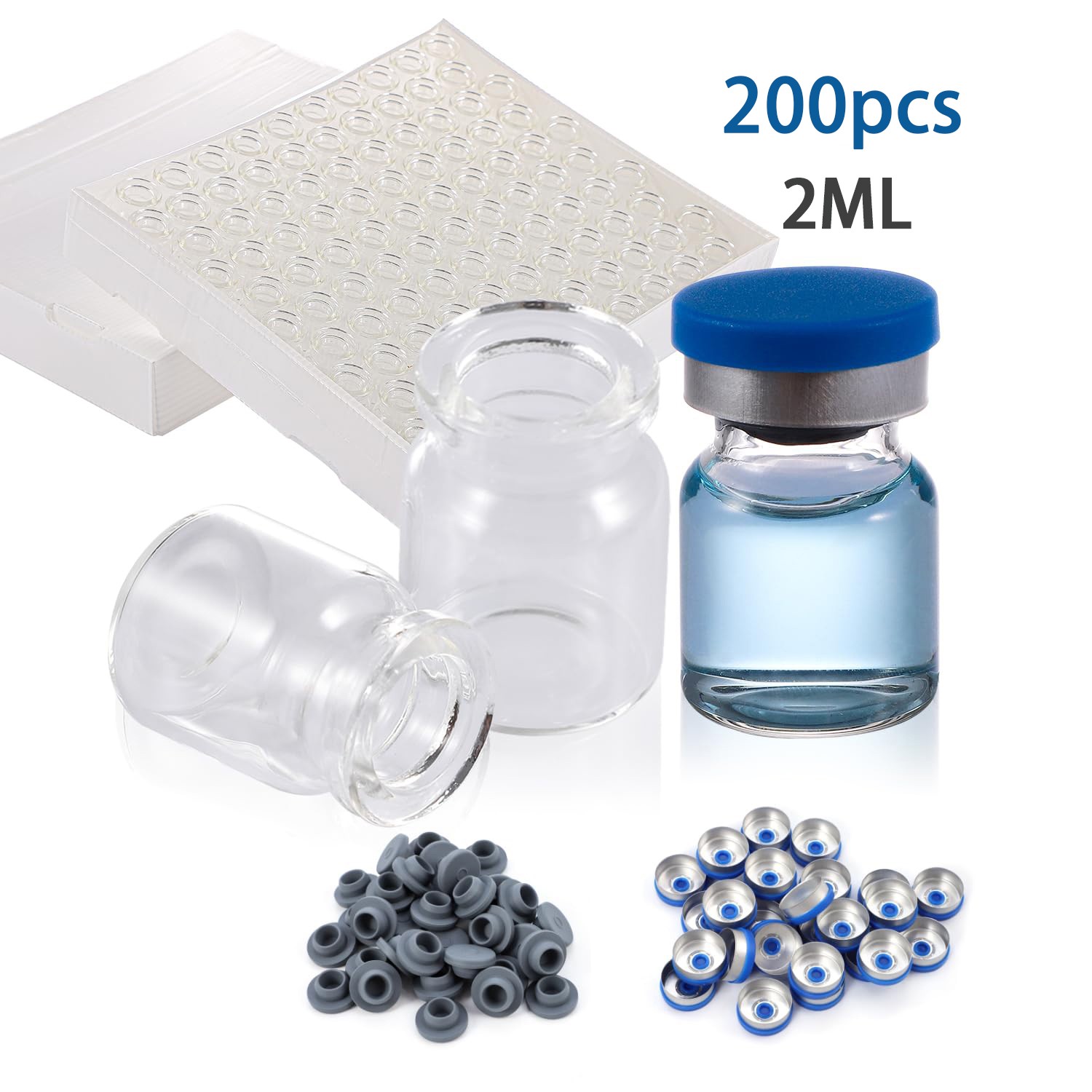 2mL Glass Vials Headspace GC Sample Vials w/ 13mm Caps 100/200/500/1000 Pack