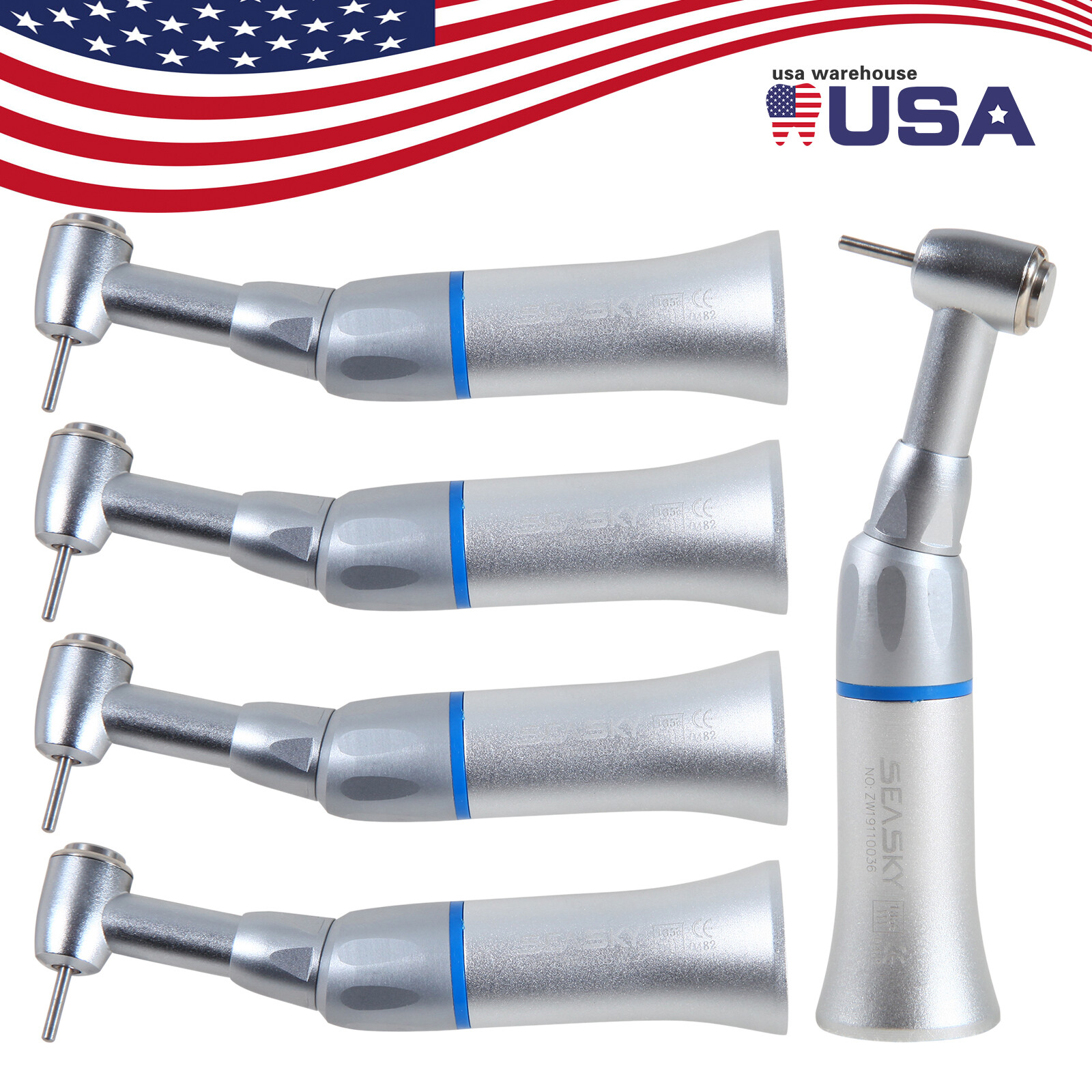 1-5* Dental Low Speed Contra Angle Handpiece Push Button Fit FG 1.6mm Burs YAG