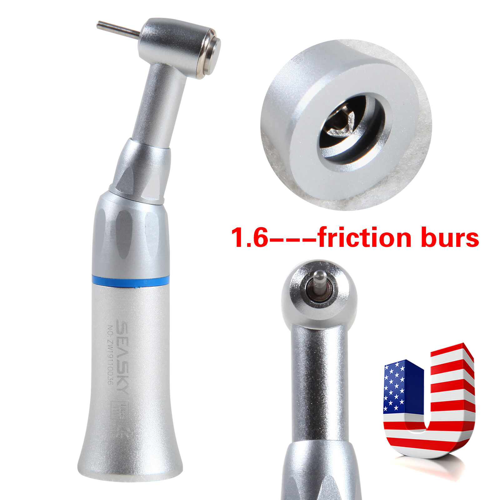 1-5* Dental Low Speed Contra Angle Handpiece Push Button Fit FG 1.6mm Burs YAG