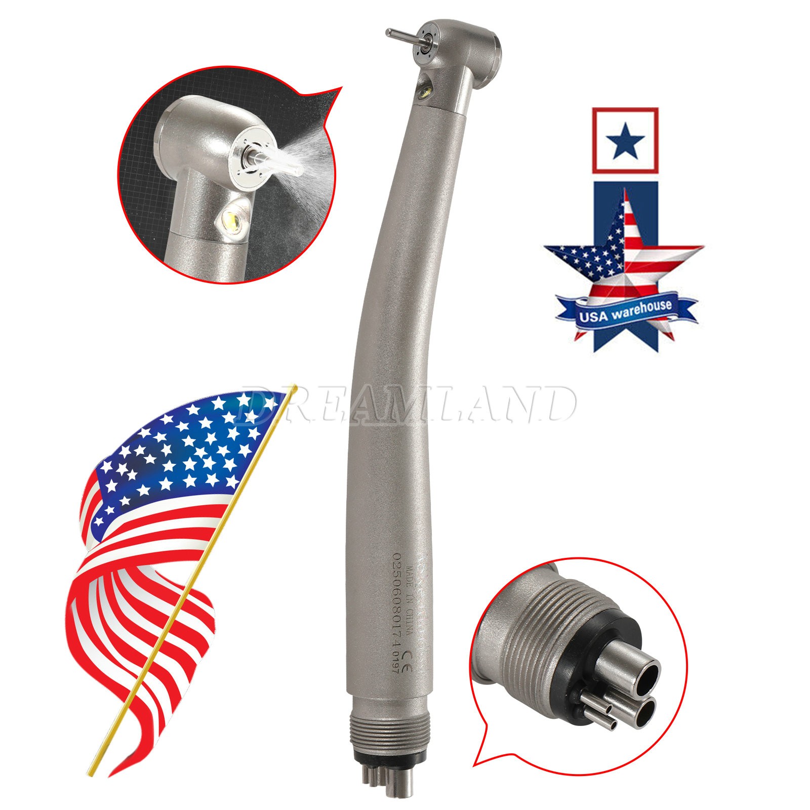 LED E-generator Fiber Optic 4 Water Spray Handpiece 4H Standard Head Dental