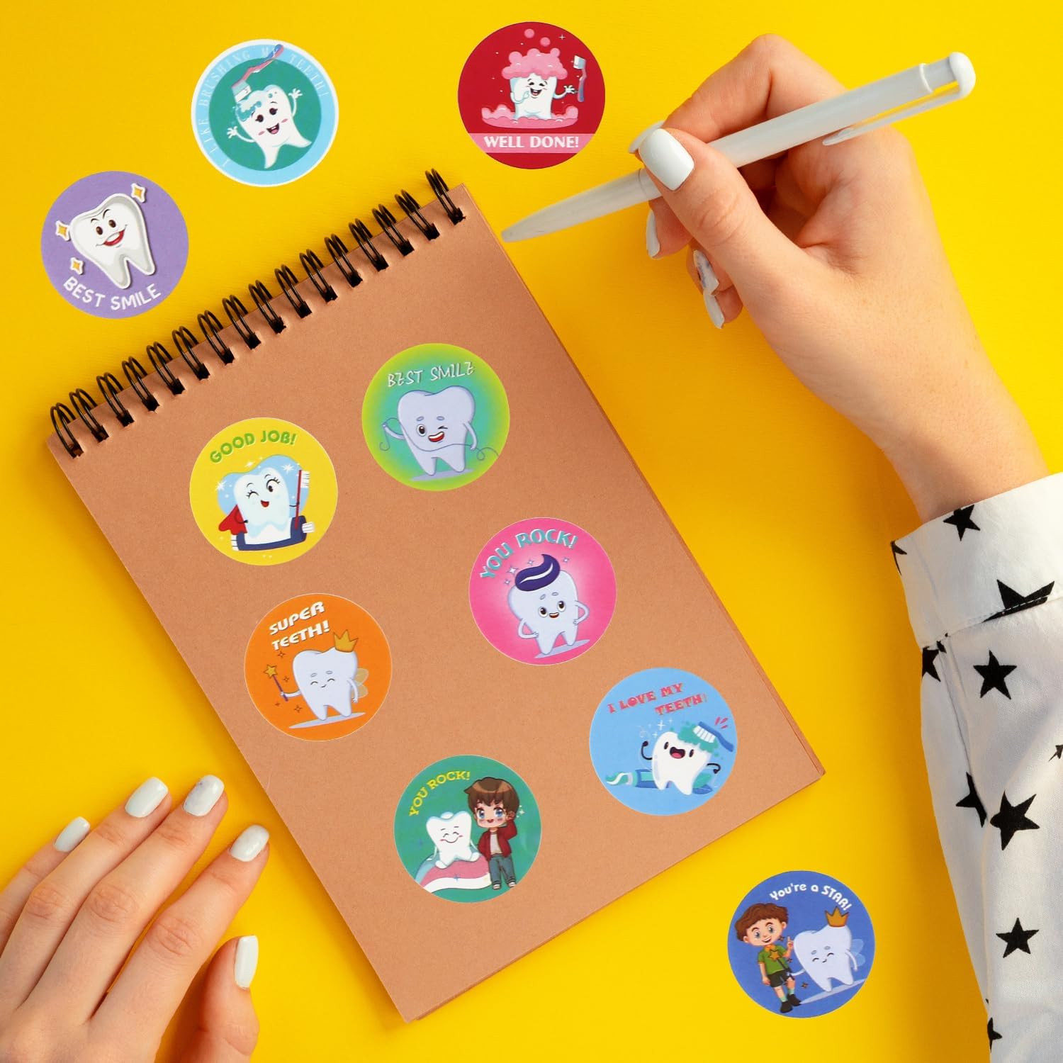 500Pcs Dental Stickers, 1 Inch round Cute Tooth Reward Decals Dental Prizes for