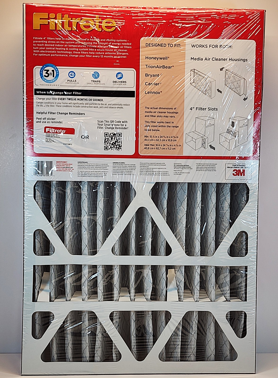 3M Filtrete 16x25x4 Air Filter, MPR 1000, MERV 11, Allergen Qty of 3