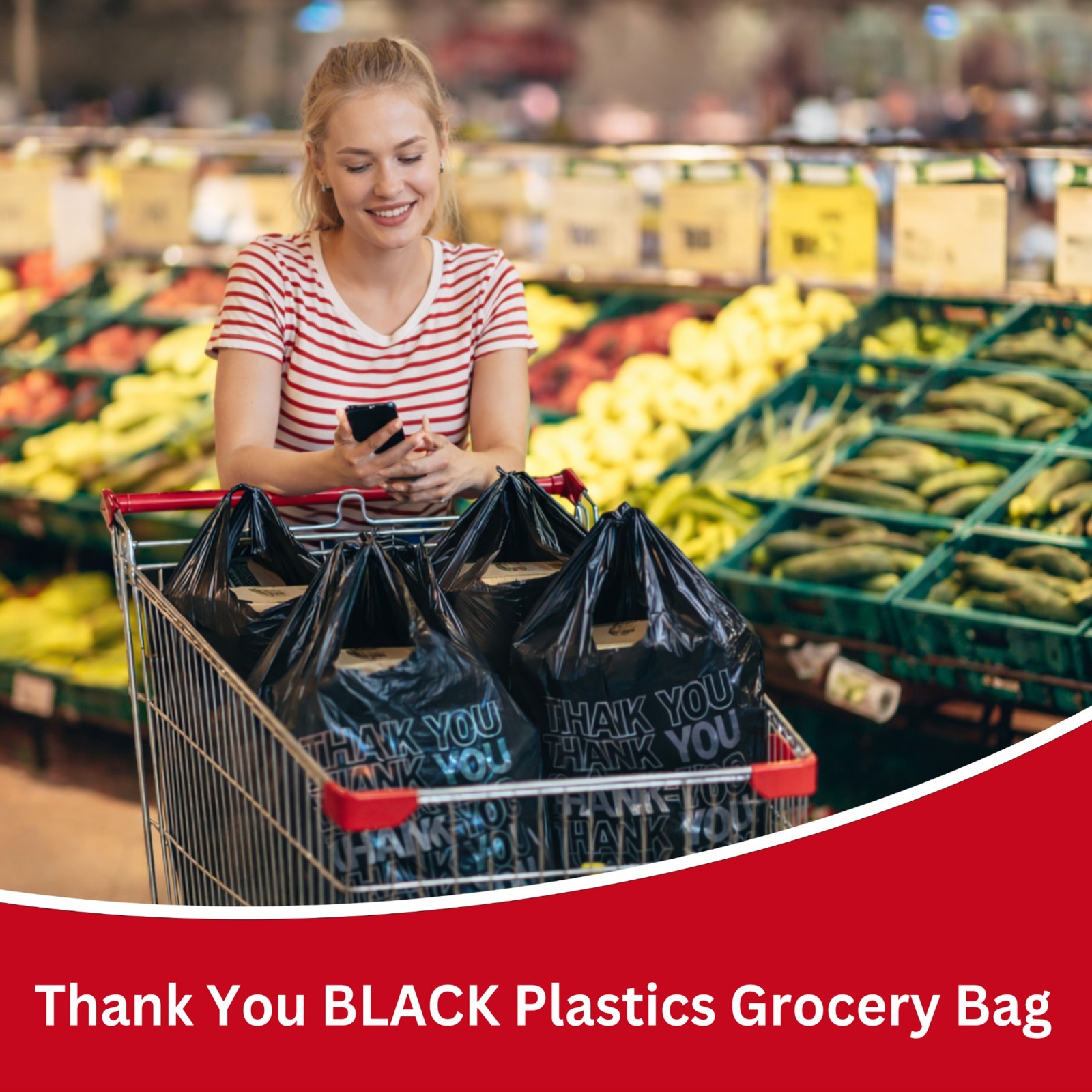 Thank You Plastic Bags 1000 Count (11.24″x5.9″x21.65″, 14 Mic) – Black T-Shirt