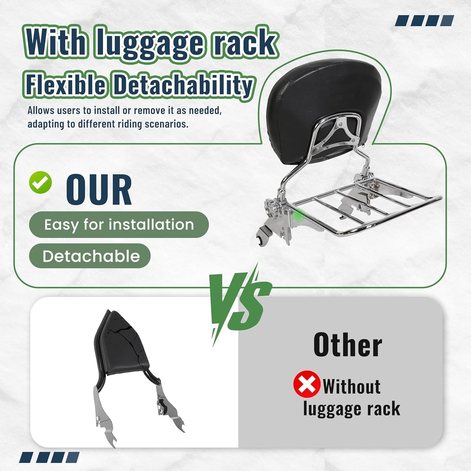 Detachable Sissy Bar Backrest w/Luggage Rack Chrome Heavy Duty Steel 09-24 FLHX
