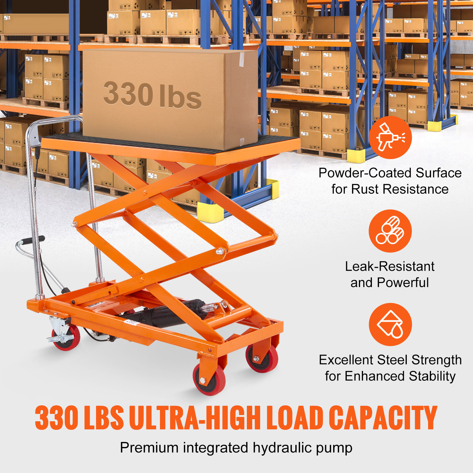 VEVOR Hydraulic Lift Table Cart 330 lbs Manual Double Scissor Lift Table 50″