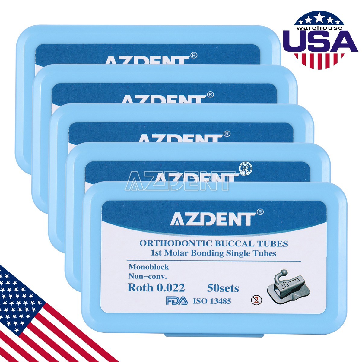 AZDENT Dental Ortho Non-Conv 1st Molar Bondable Monoblock Roth 0.022 Buccal Tube