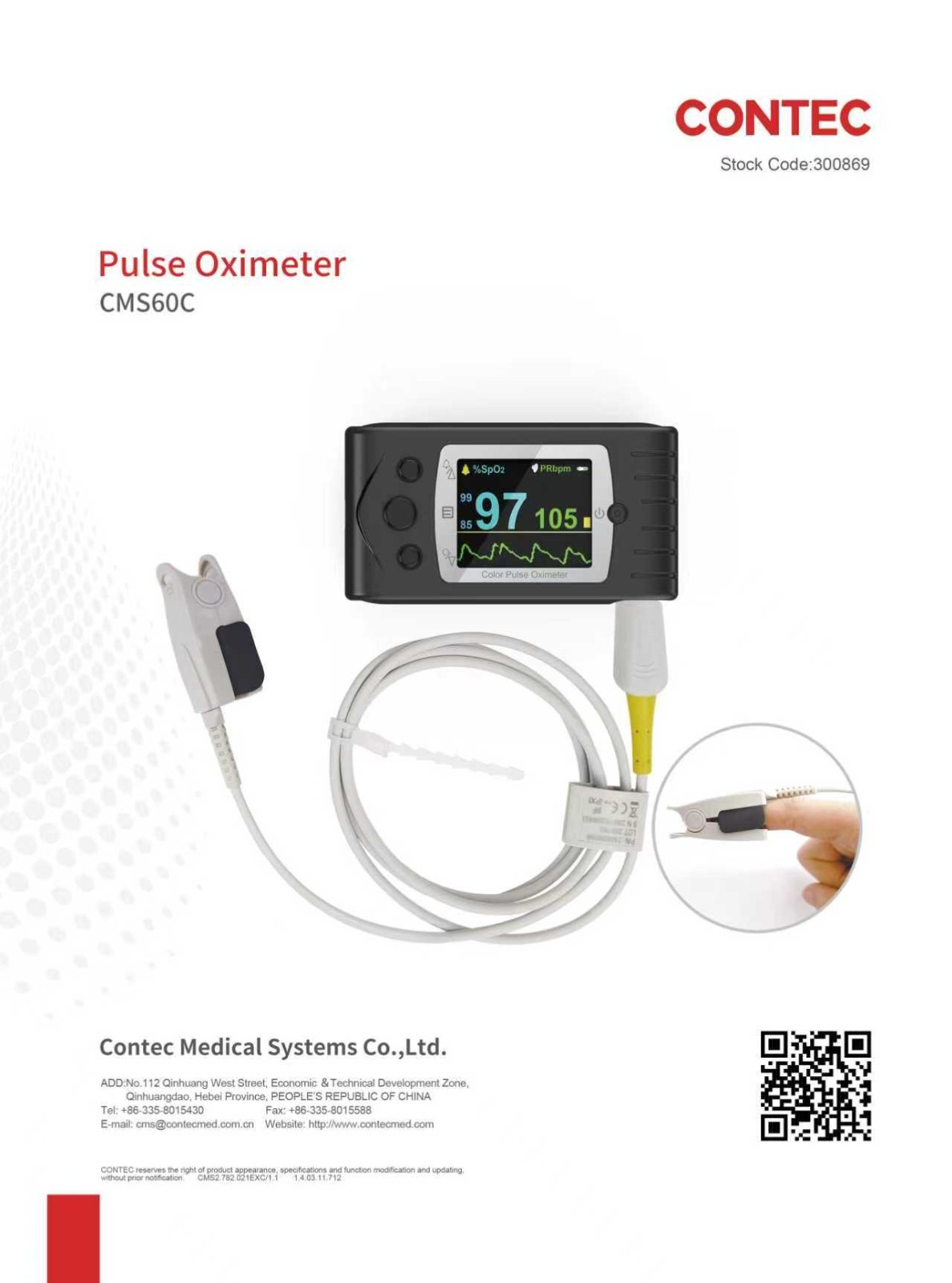 FDA CMS60C 24h Finger Pulse Oximeter SpO2 Blood Oxygen Sensor Heart Rate monitor