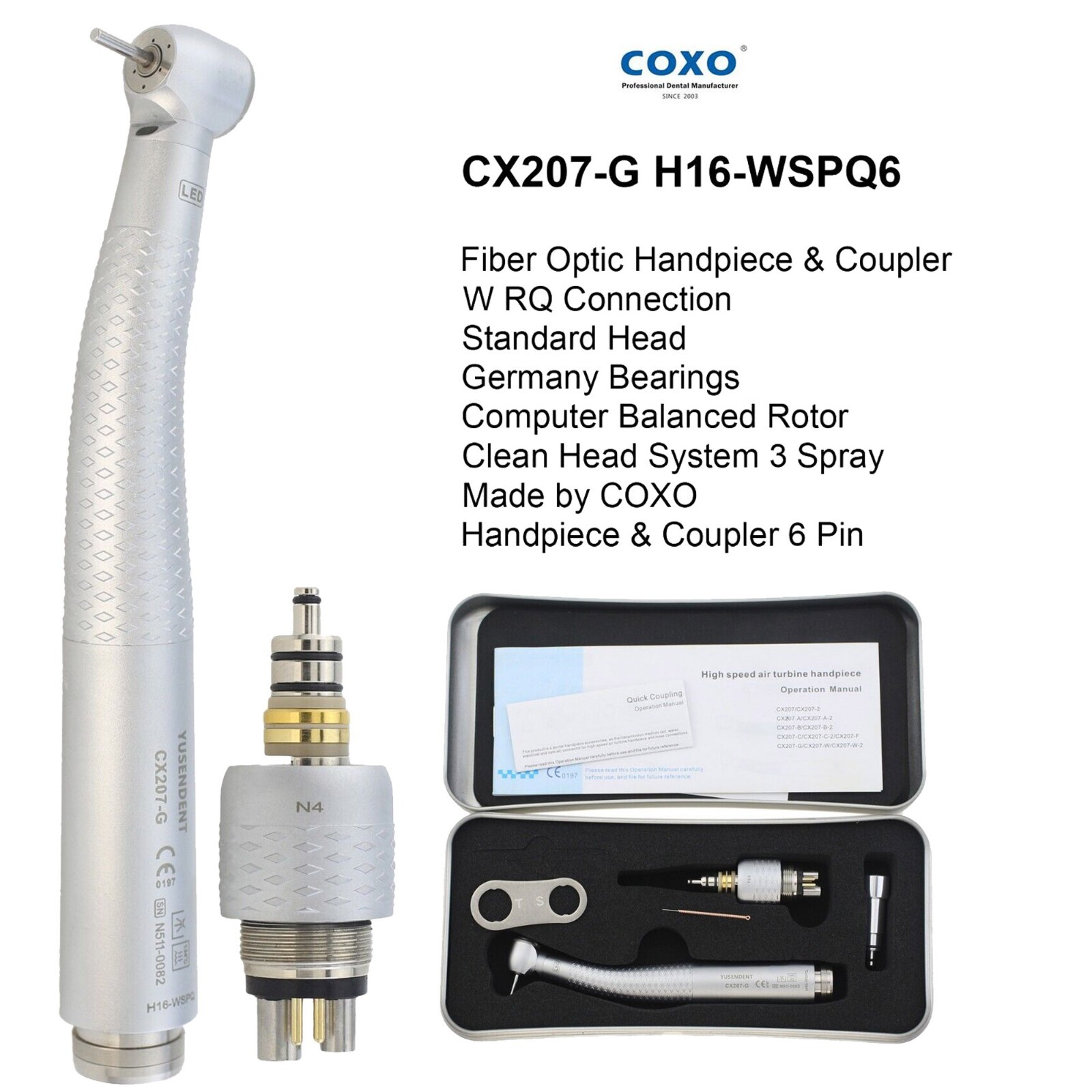 COXO Dental Fiber Optic Handpiece High Speed Turbine For Kavo NSK Sirona Coupler