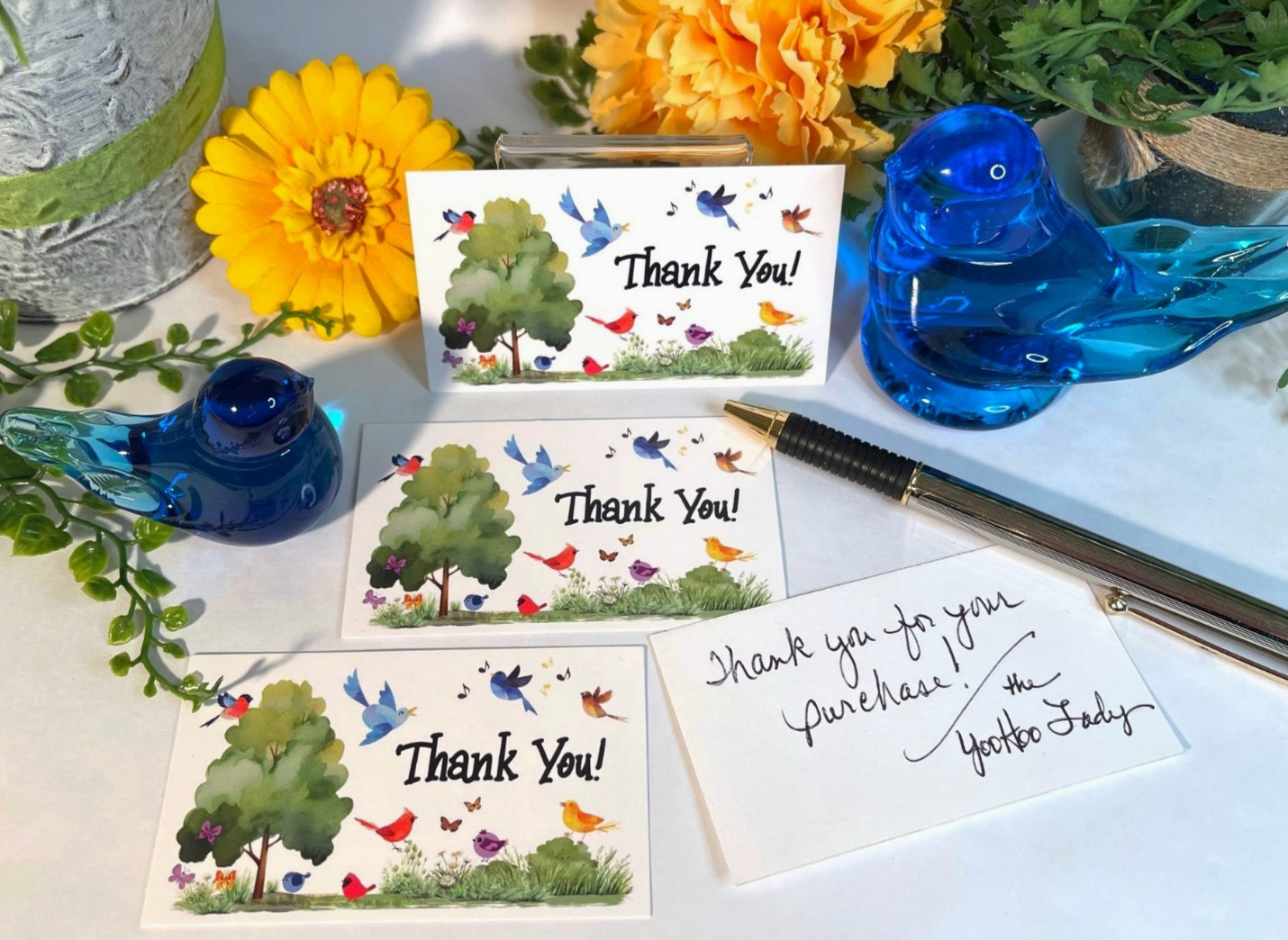 Thank You Business Cards, Nature, Birds, Butterflies, Small Business, 3.5″ x 2″