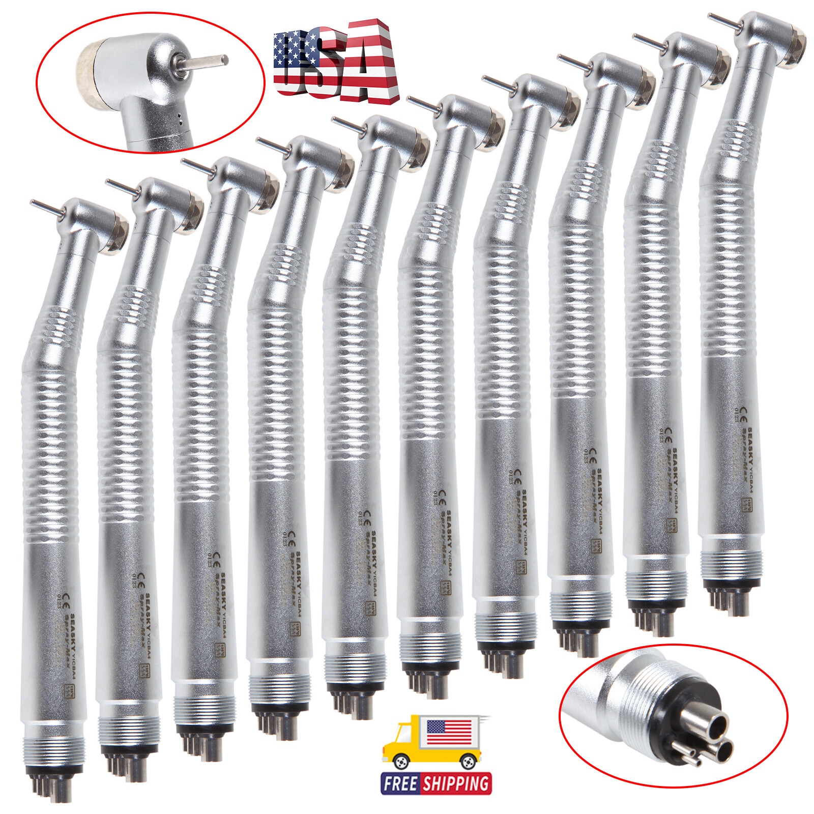 10 Pcs Seasky NSK PANA MAX Style Dental High Speed Turbine Handpiece Push 4Holes