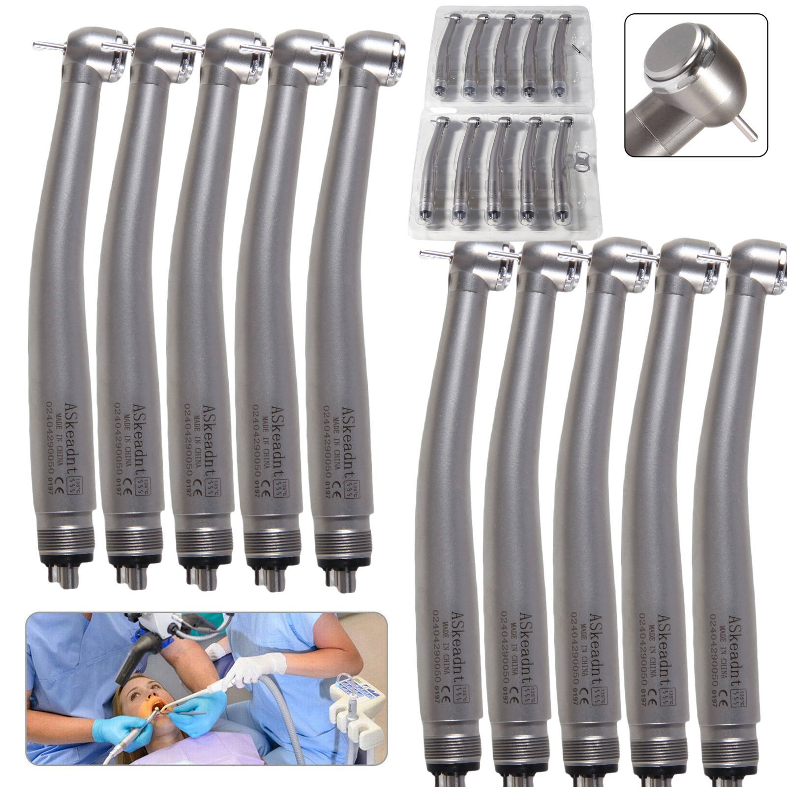 4 Hole Dental High Speed Handpiece Large Head Single Water Spray Air Turbine 10