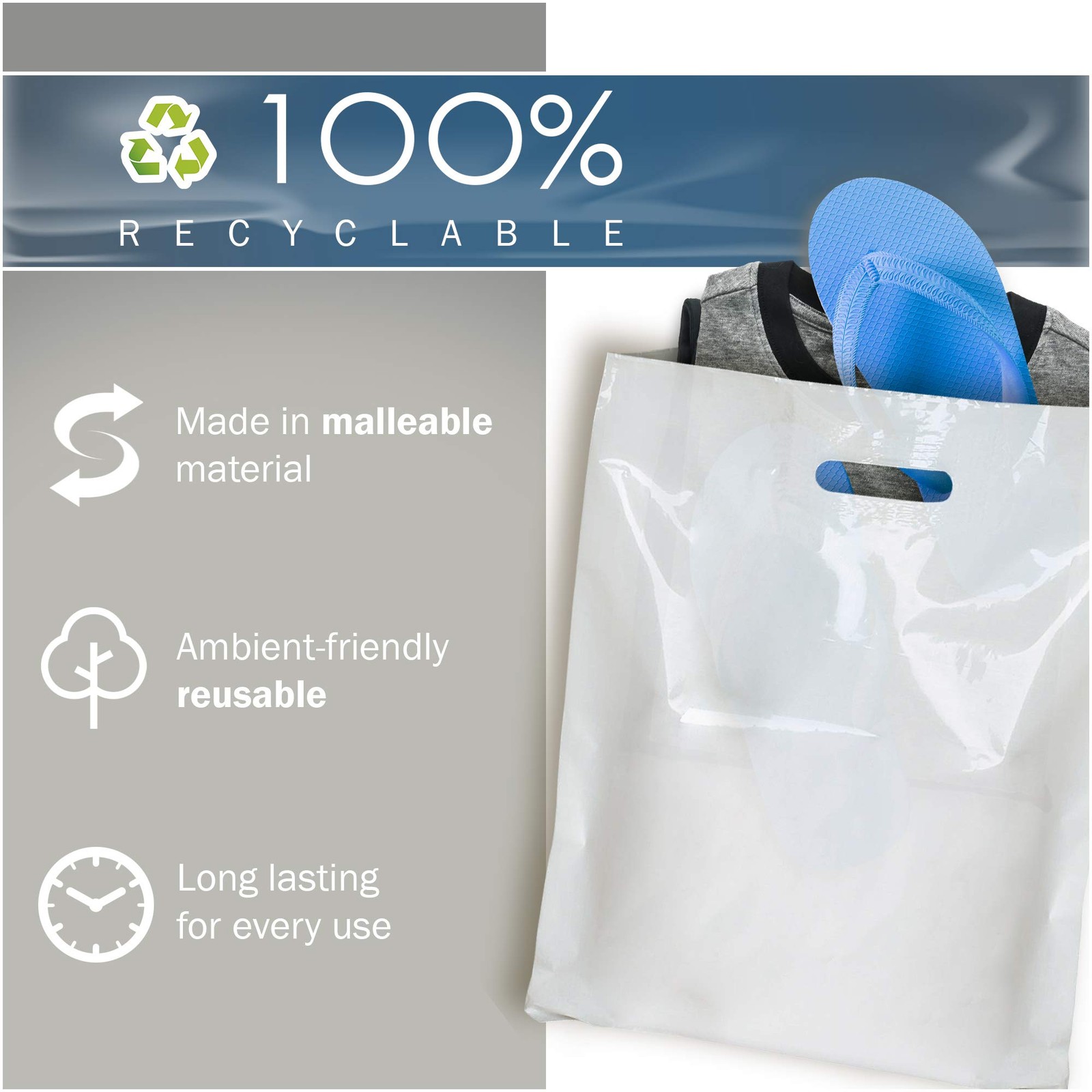 Extra Large White Merchandise Bags – Glossy Plastic Perfect for Retail – 100 Pac