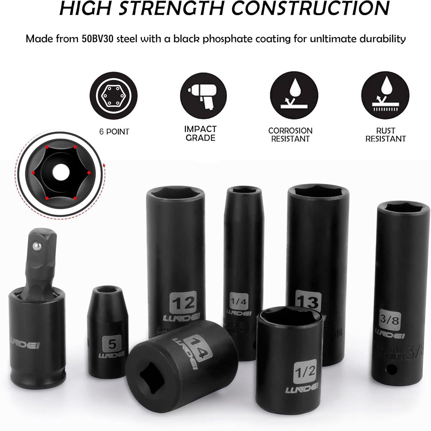 LLNDEI 1/4”Drive Impact Socket Set, 52 PCS 1/4″ Red, Black