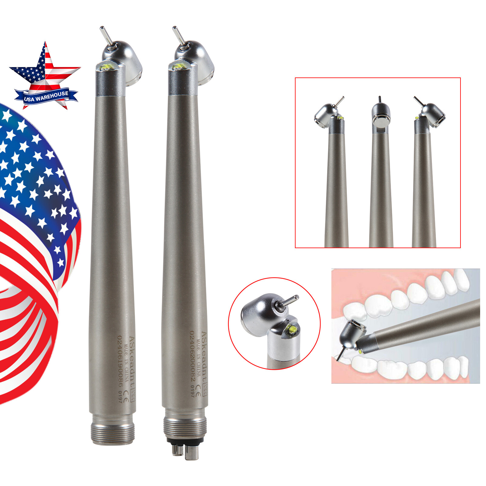 45° LED Light Dental PANA-MAX Push High Speed Handpiece Turbine 4/2H fo
