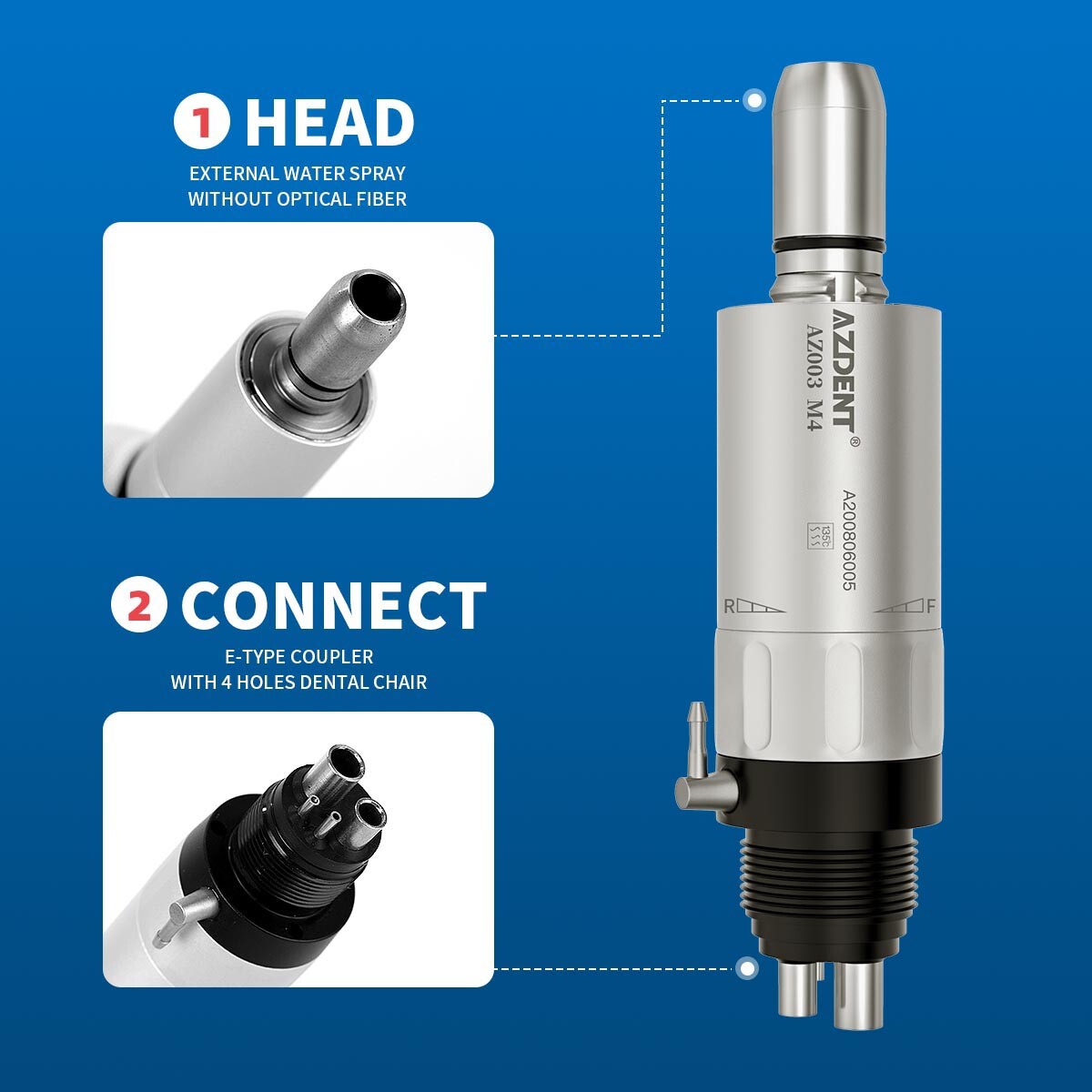 USA Dental Slow Low Speed Handpiece Air Motor 1:1 Direct Drive 4 Hole AZDENT