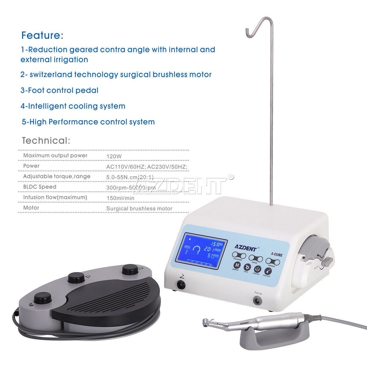 Dental Trolley Cart Auto-water Supply / Implant Surgical Brushless Motor System