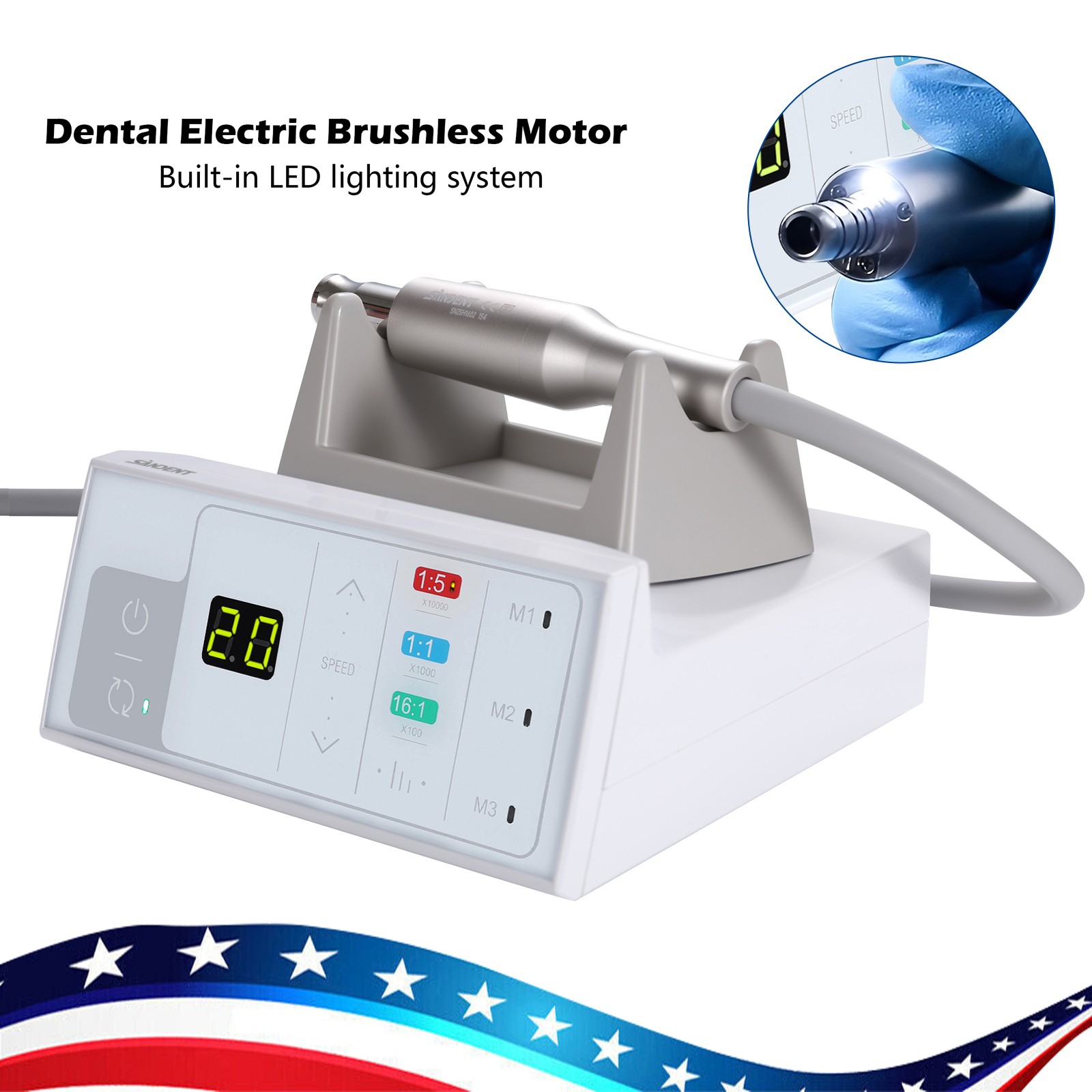 SANDENT Dental Brushless Electric LED Micro Motor Internal Spray E-type 3.4Ncm