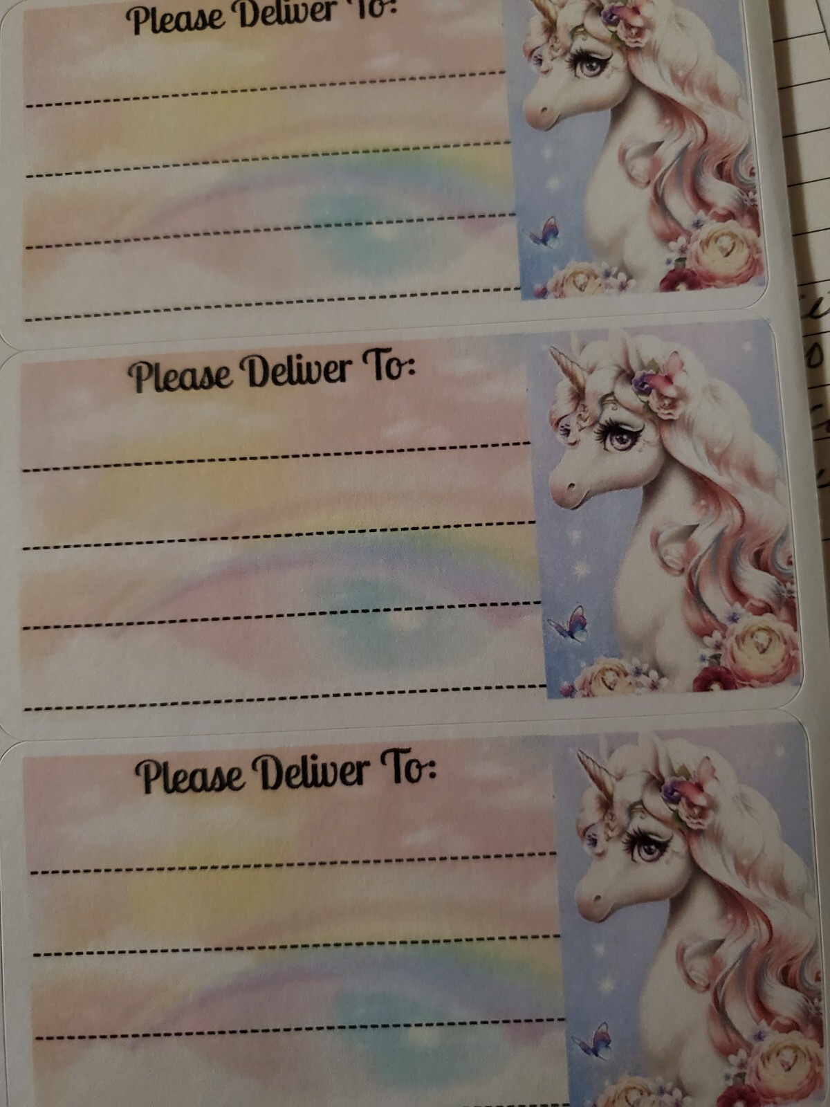3 Sheets please deliver to address shipping labels (PDT) pen pal, mail