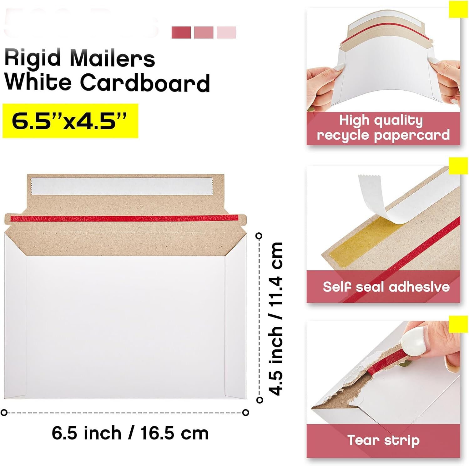 25-1000 6.5″ x 4.5″ Rigid Mailers Self Sealing Document Flats Cardboard Envelope