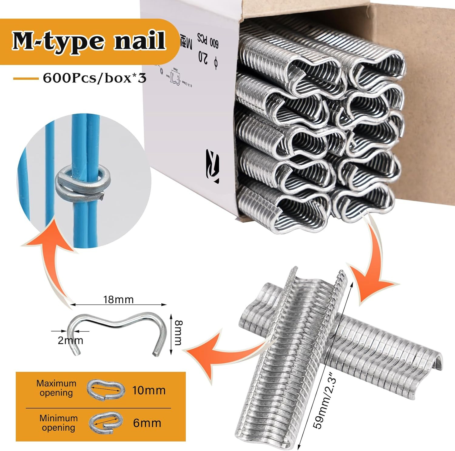 1800Pcs Type M Nail Ring, Wire Cage Clips, Galvanized Steel M Clips Hog Ring …