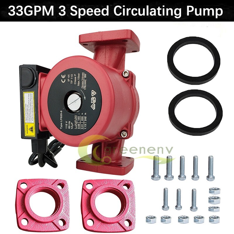 1/6HP 3 Speed Circulating Pump Use w/Outdoor Furnaces,Hot water heat,Solar,115V