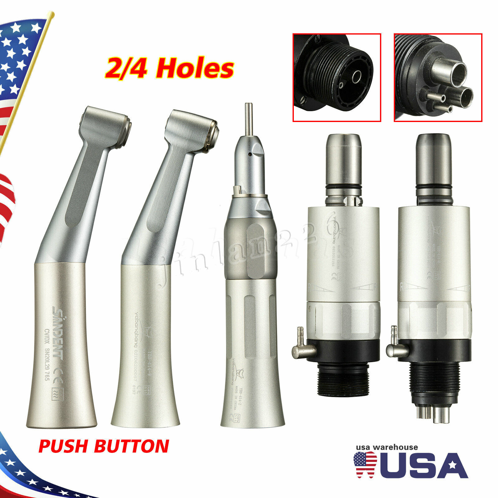 NSK Style Dental Slow Low Speed Handpiece Straight Contra Angle Air Motor 4Holes