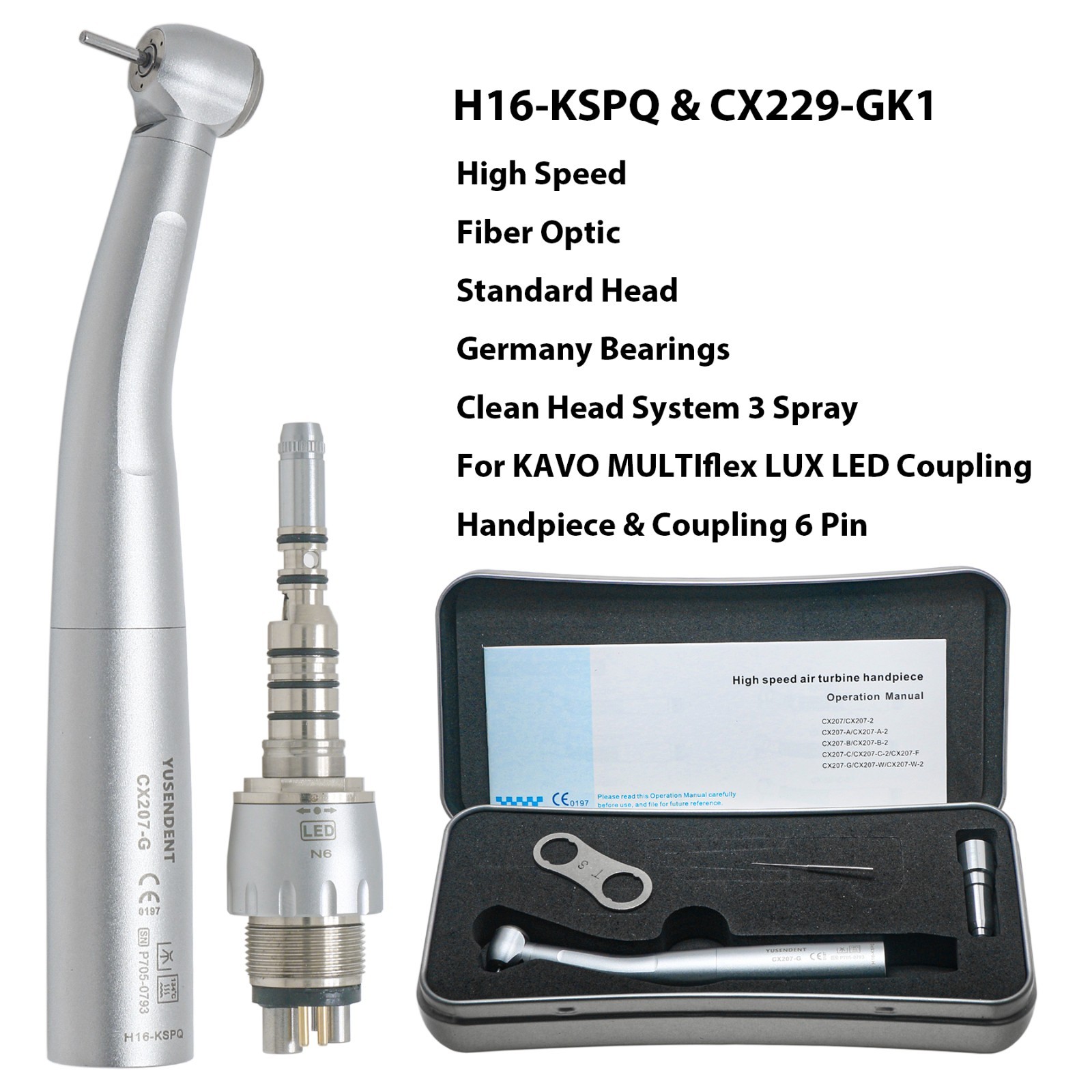 COXO Dental High Speed Fiber Optic LED Handpiece Fit Kavo NSK LED Coupler 6Holes