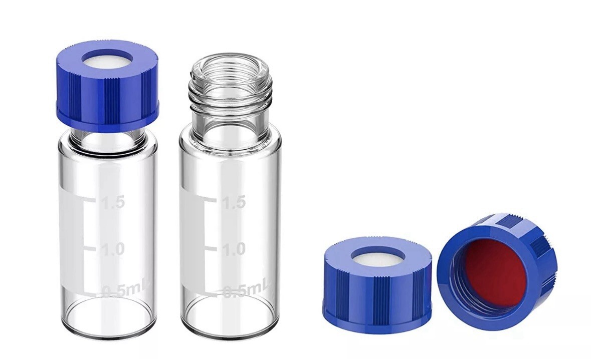 100pcs HPLC GC 2mL Autosampler Clear Vials Screw Caps PTFE Silicone Liner