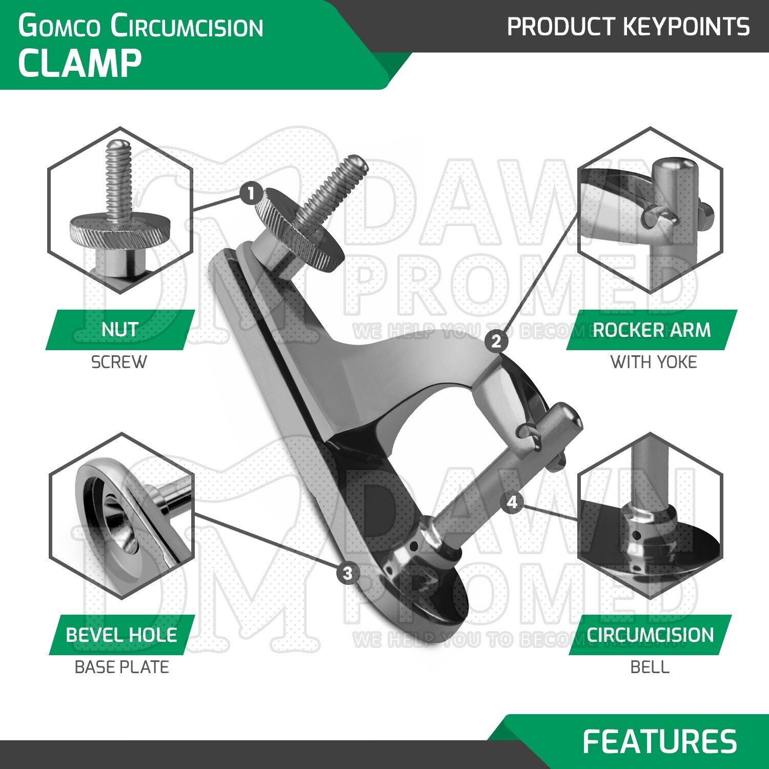Gomco Circumcision Clamp 5 Pcs Set 1.1, 1.2, 1.3, 1.4, 1.6cm Instrument German G