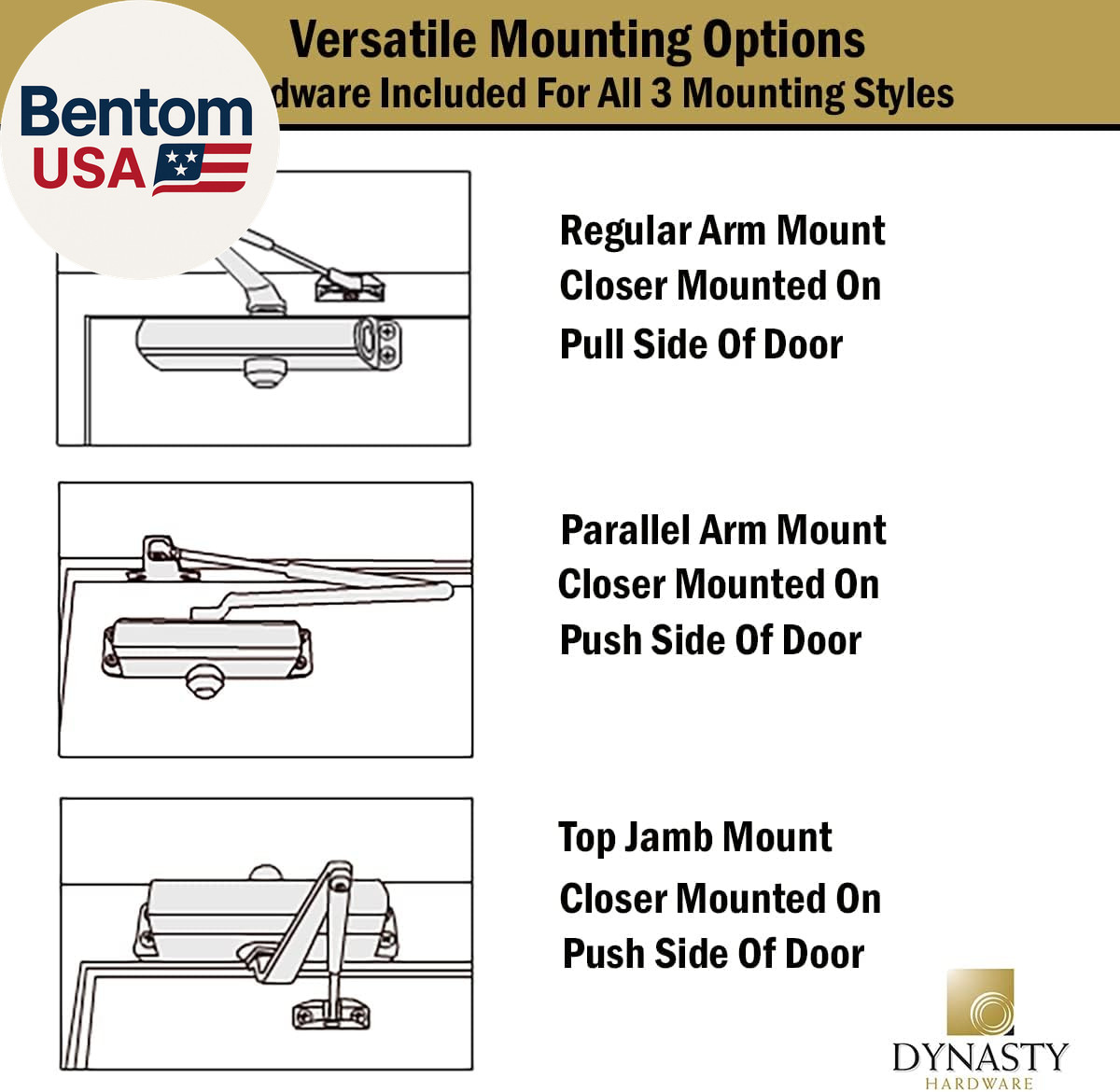 Door Closer, Commercial Hydraulic Closer, Self-Closing, Spring Size 3, Surface M