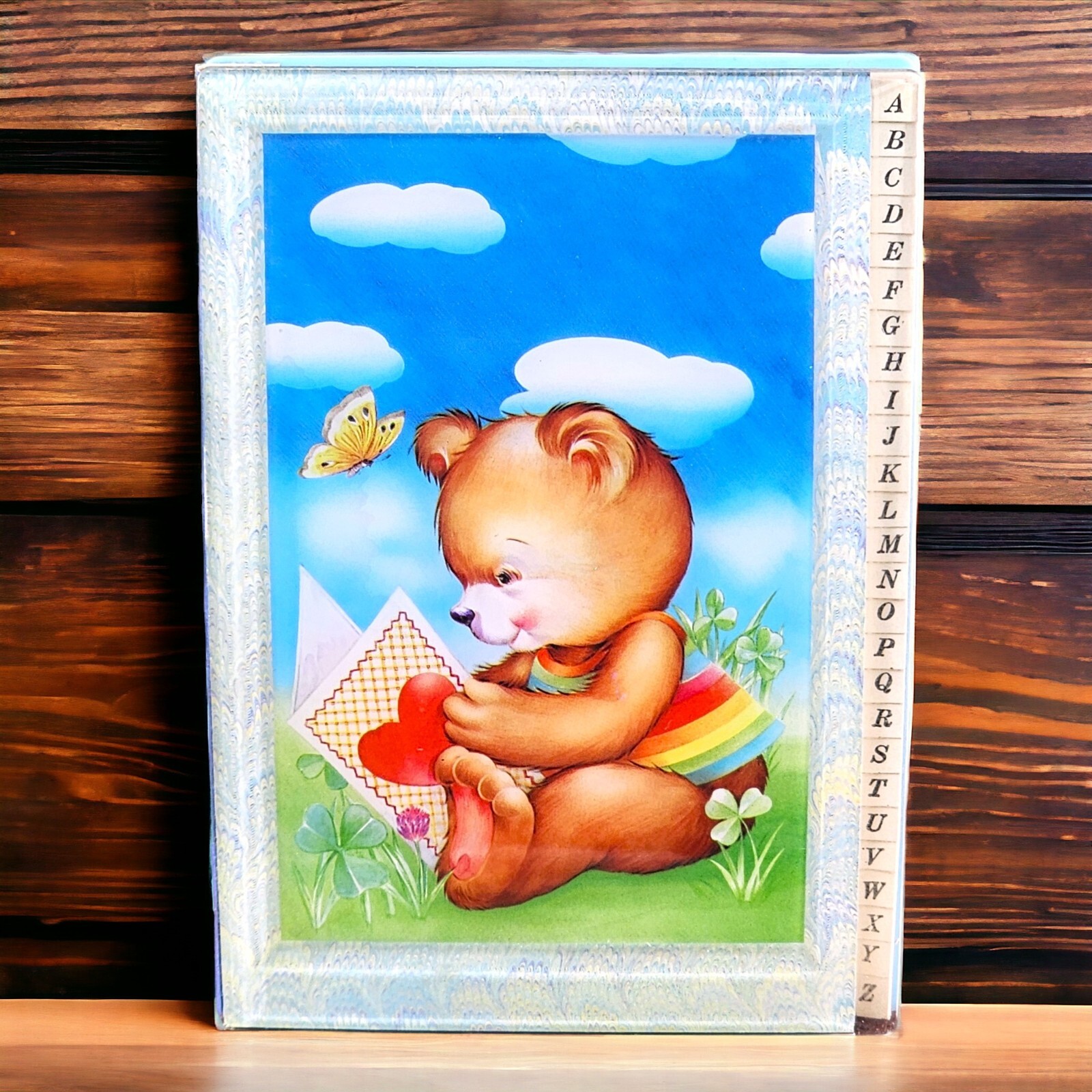 VTG Telephone & Address Book Acrylic 80s Retro Teddy Bear Rainbow Heart Taiwan