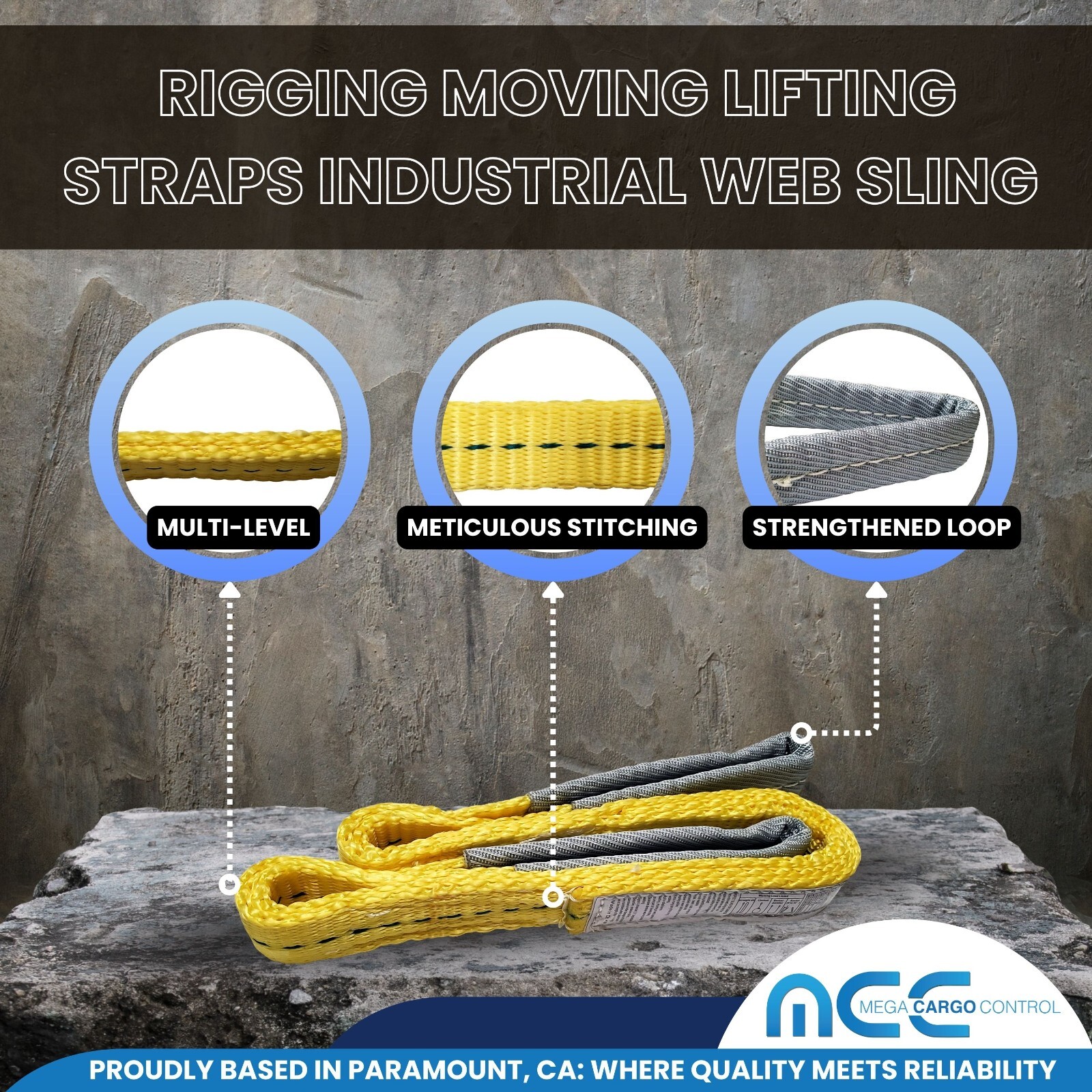 2 Pack 1″ x 3ft 2 Ply Polyester Flat Eye Lifting Sling Strap Web Sling 3100 lbs